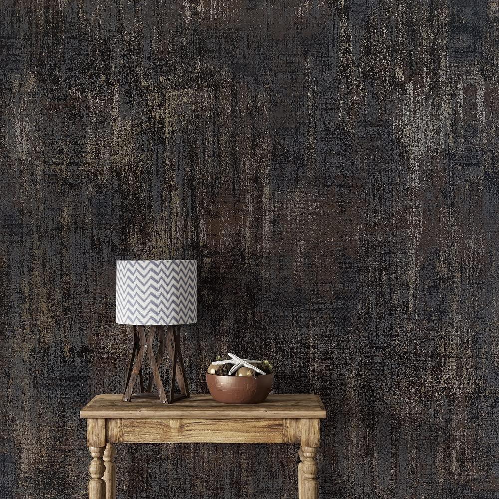 Charcoal and Gold Distressed Industrial Metallic Wallpaper Roll