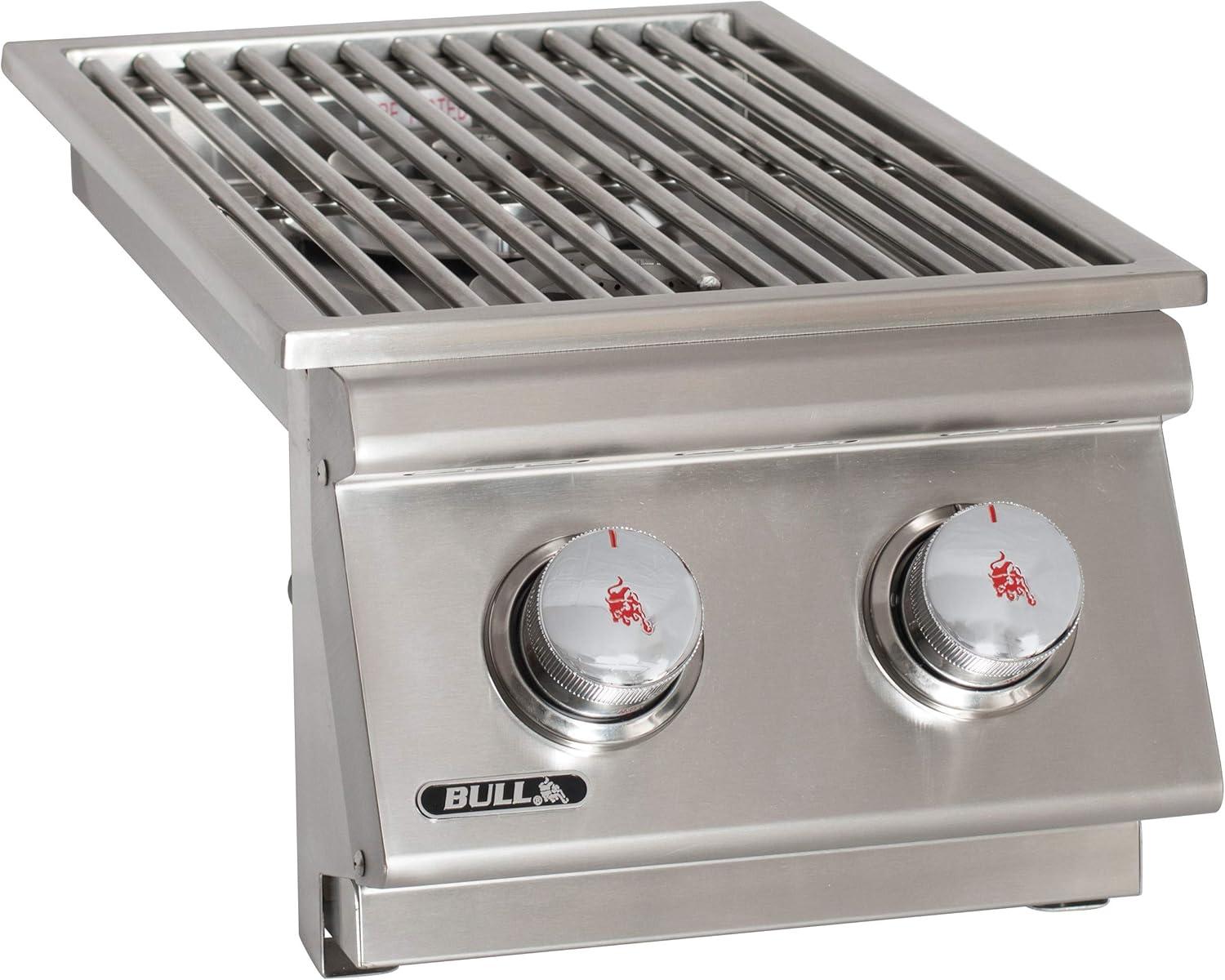 Bull Outdoor Products 22,000 BTUs Slide In Stainless Steel Double Side Burner with Removable Stainless Steel Cover and Brass Burners