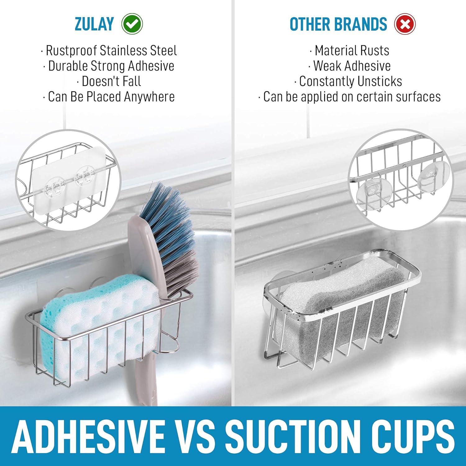 Zulay Kitchen 2-in-1 Wall Mount Sponge Holder Stainless Steel Sink Caddy