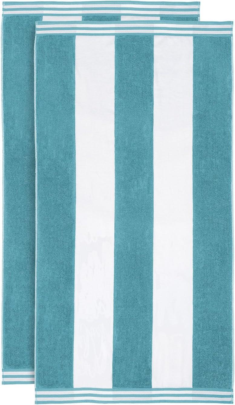 Superior Cotton Striped Oversized Beach Towel, 34" x 64", Turquoise