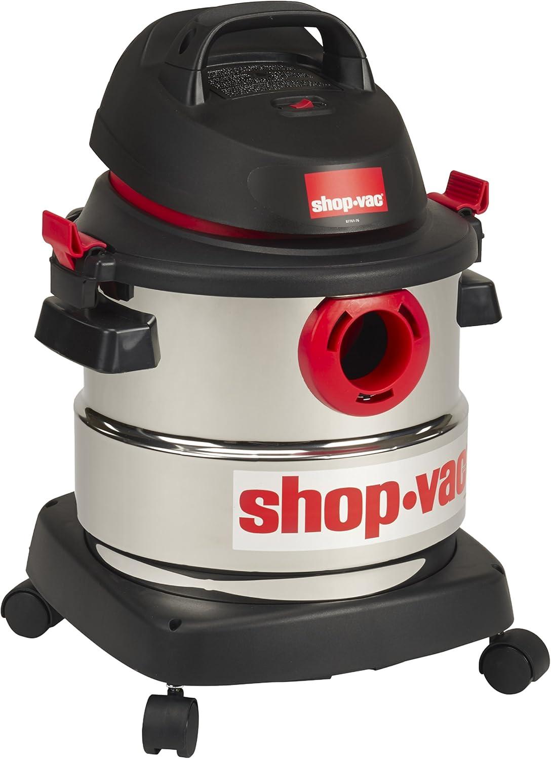 Shop-Vac 5989305 Wet/Dry Vacuum, 5 Gallon, 4.5 Peak HP Stainless Steel Vacuum, 1.25 Inch Diameter x 7 Foot Hose, 6 Ft Cord Length, Ideal for Jobsite, Garage, Car & Workshop