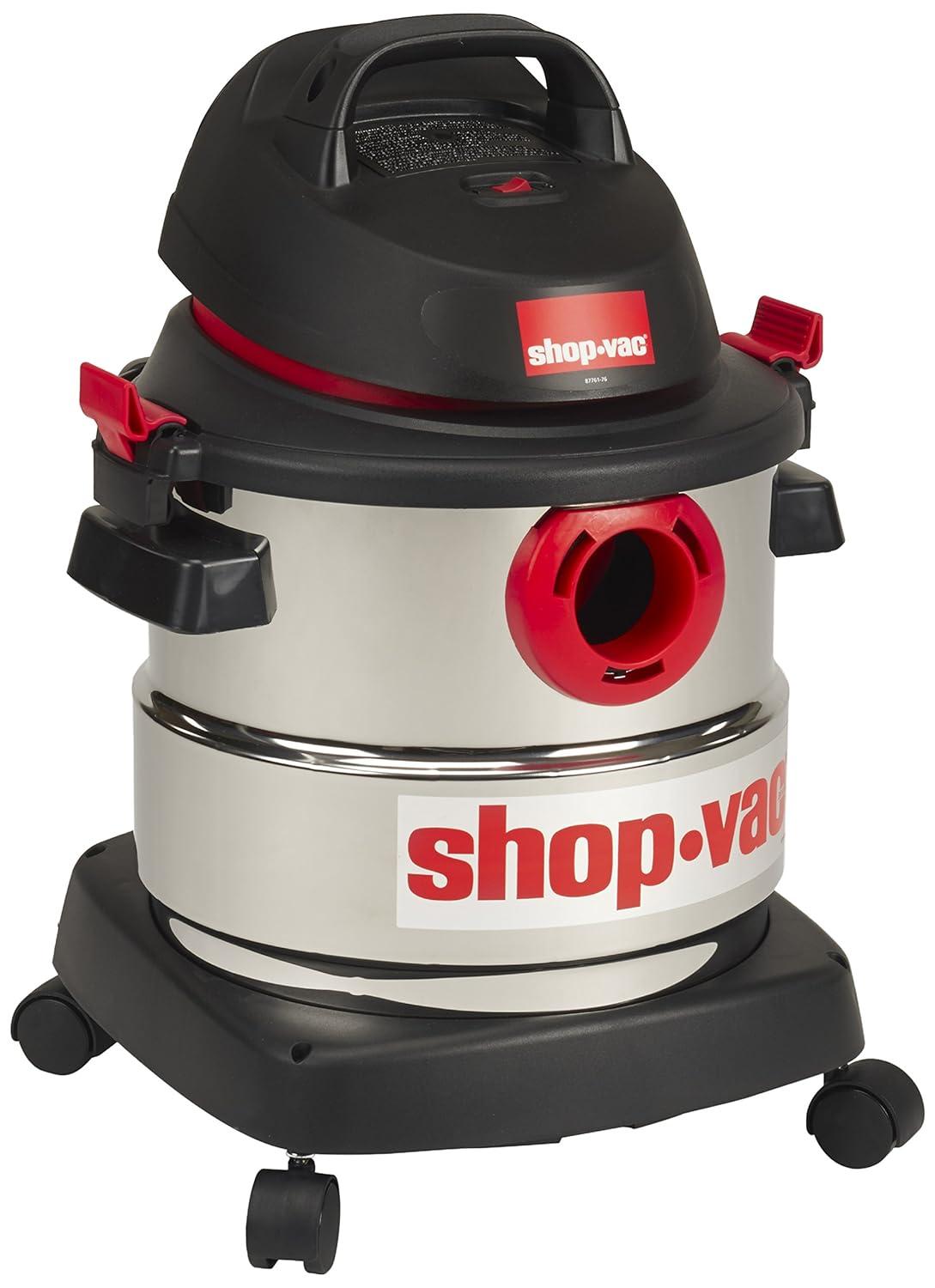 Shop-Vac 5989305 Wet/Dry Vacuum, 5 Gallon, 4.5 Peak HP Stainless Steel Vacuum, 1.25 Inch Diameter x 7 Foot Hose, 6 Ft Cord Length, Ideal for Jobsite, Garage, Car & Workshop