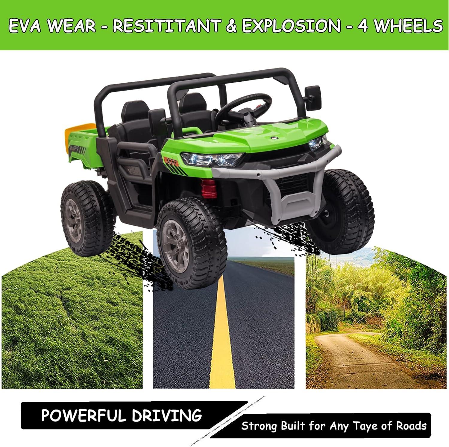 24V Ride on UTV Car, 2 Seater Kids Electric Powered Ride on Toys Dump Truck with Trailer Remote Control, Green