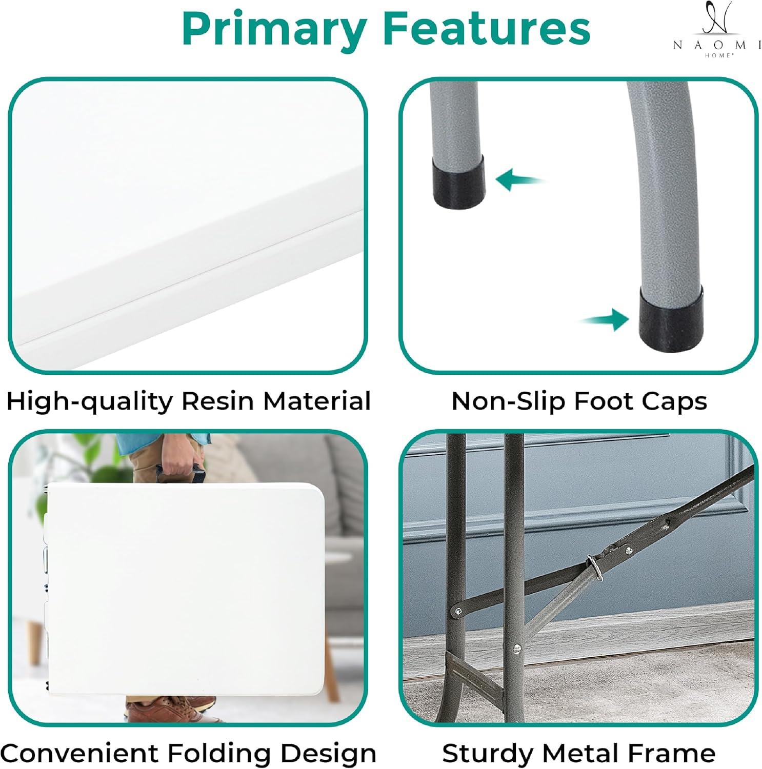 6ft Folding Table Multipurpose Foldable Dinner Table Portable Folding Rectangular Resin Table for Outdoor Camping Picnic Party by Naomi Home - White