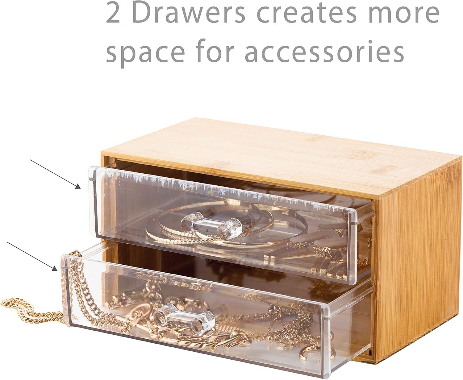 Compact Bamboo and Clear 2-Drawer Cosmetic Organizer