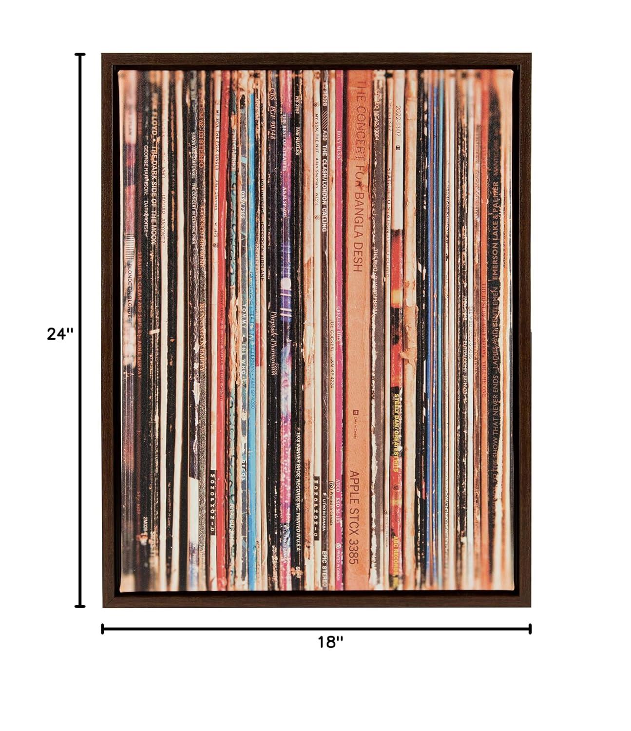 18" x 24" Sylvie Records Framed Canvas by Robert Cadloff Walnut Brown - Kate and Laurel: Vintage Music Wall Decor