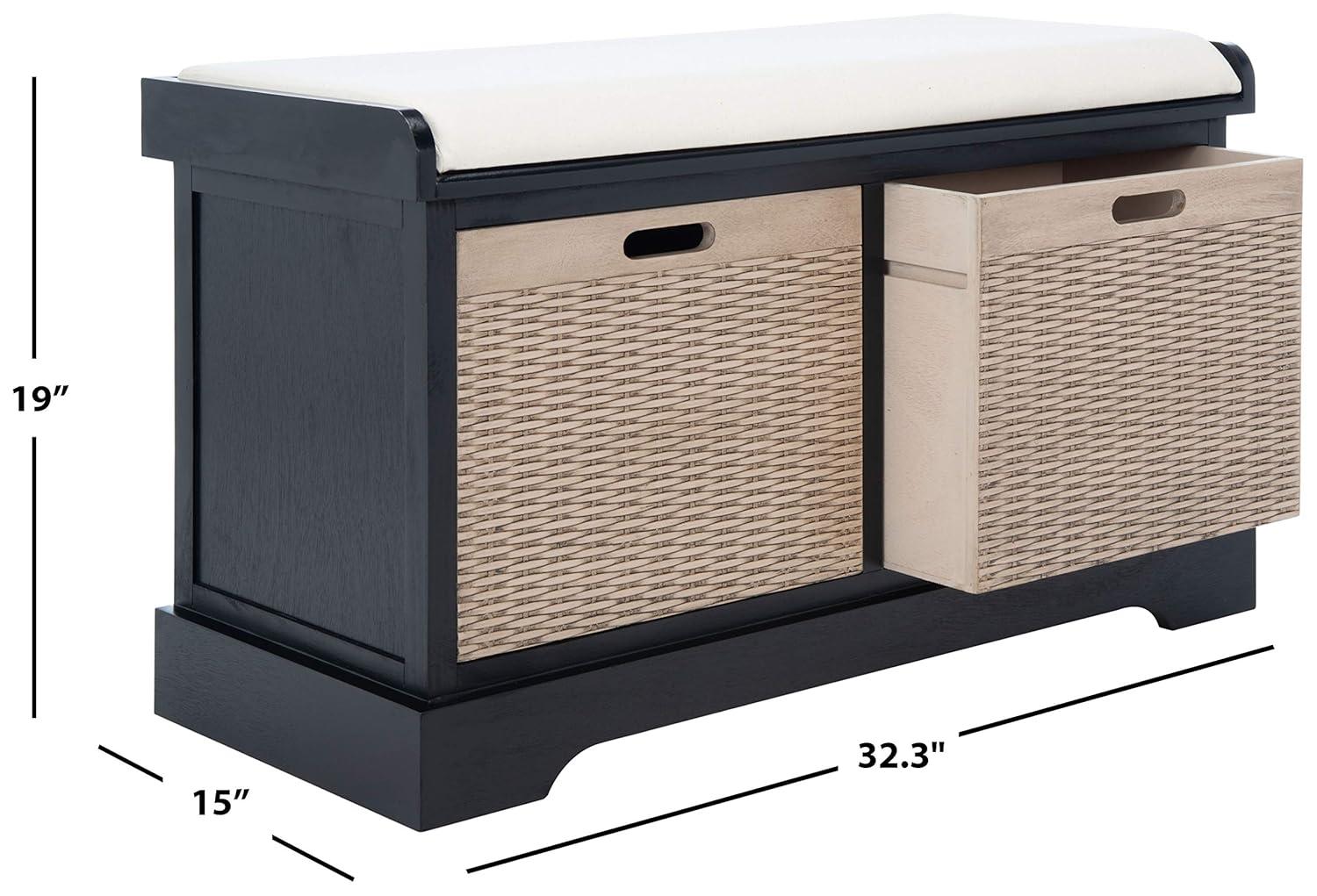 Landers 2 Drawer/Cushion Storage Bench - Black - Safavieh