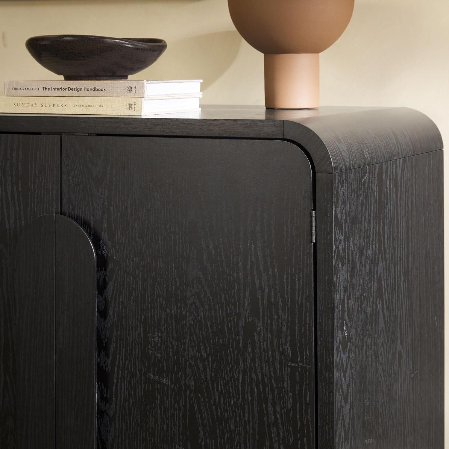 Walker Edison Modern 64" Sideboard with Rounded Edges, Black