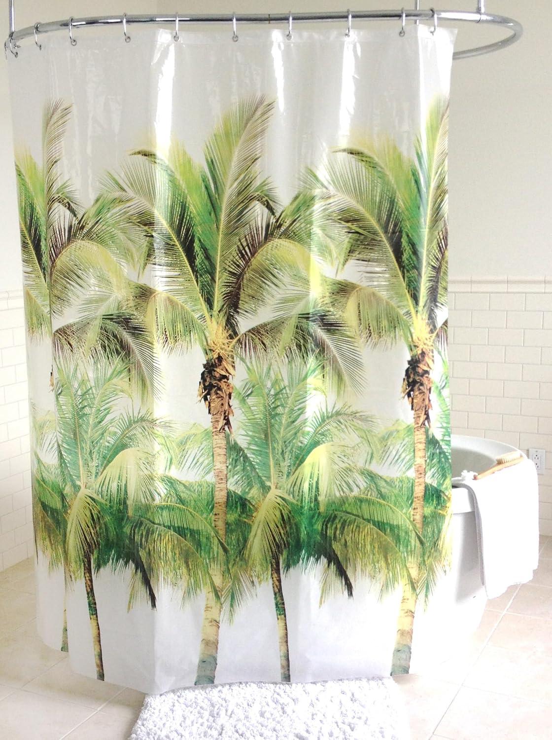 Splash Home Palm Tree Printed PEVA Shower Curtain 70 x 72 - Green