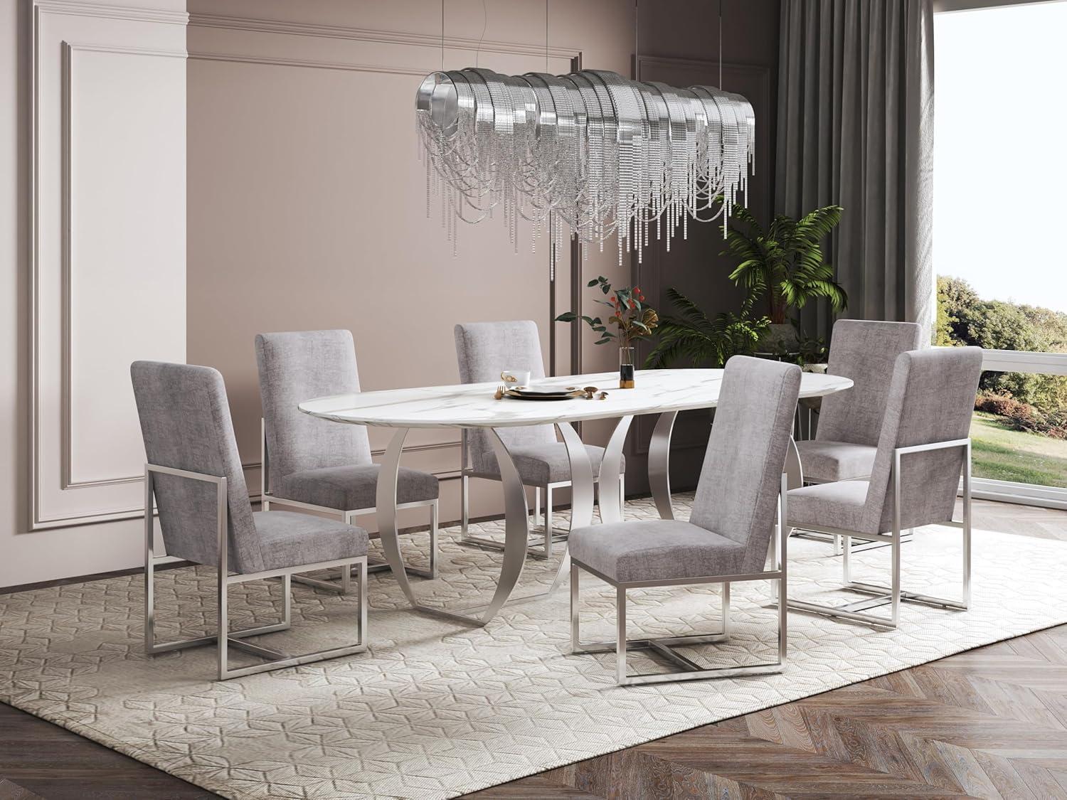 Element Velvet Dining Chair Steel - Manhattan Comfort: High-Back, Armless, Stainless Steel Base