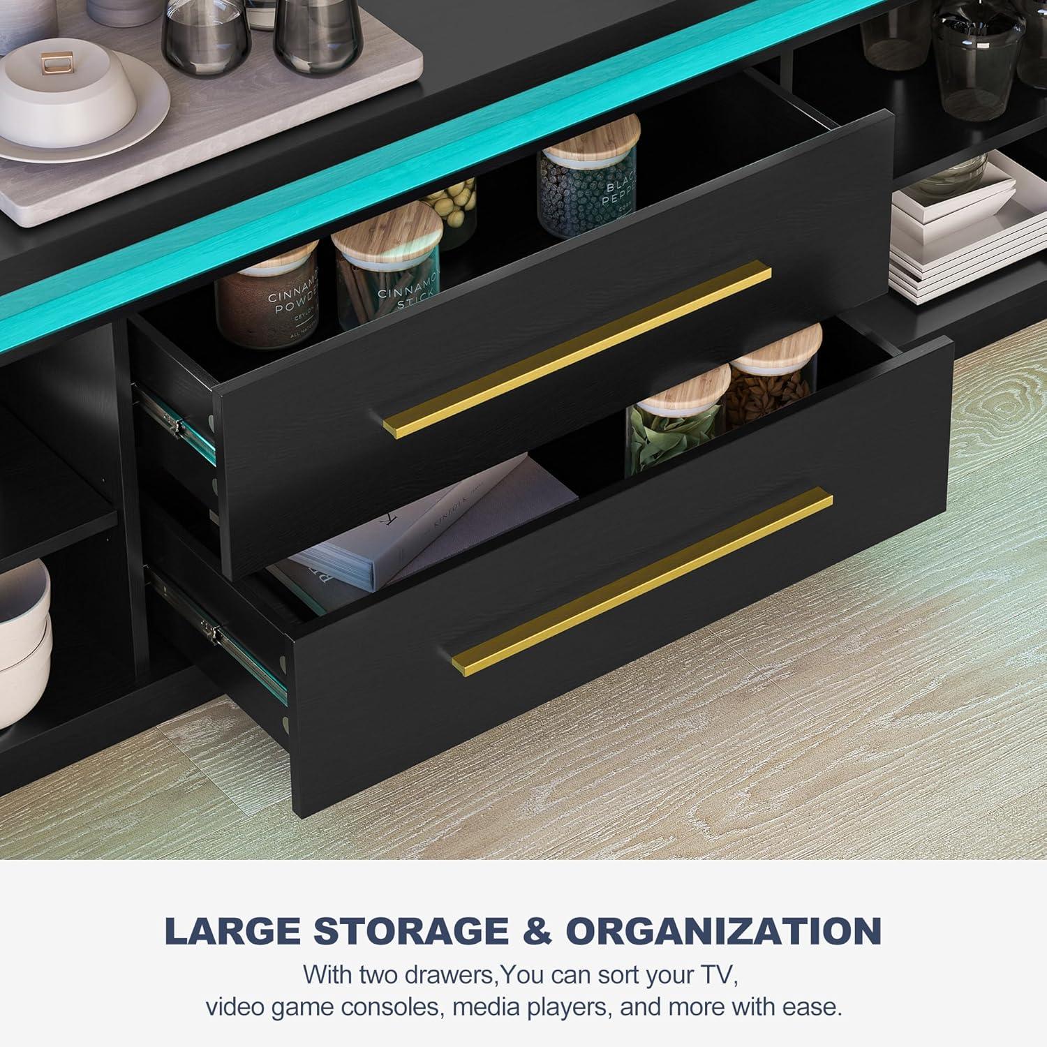 BELLEZE 67" TV Stand for TV up to 75",  with LED Lights Change to Melody of Music - Studio (Black)