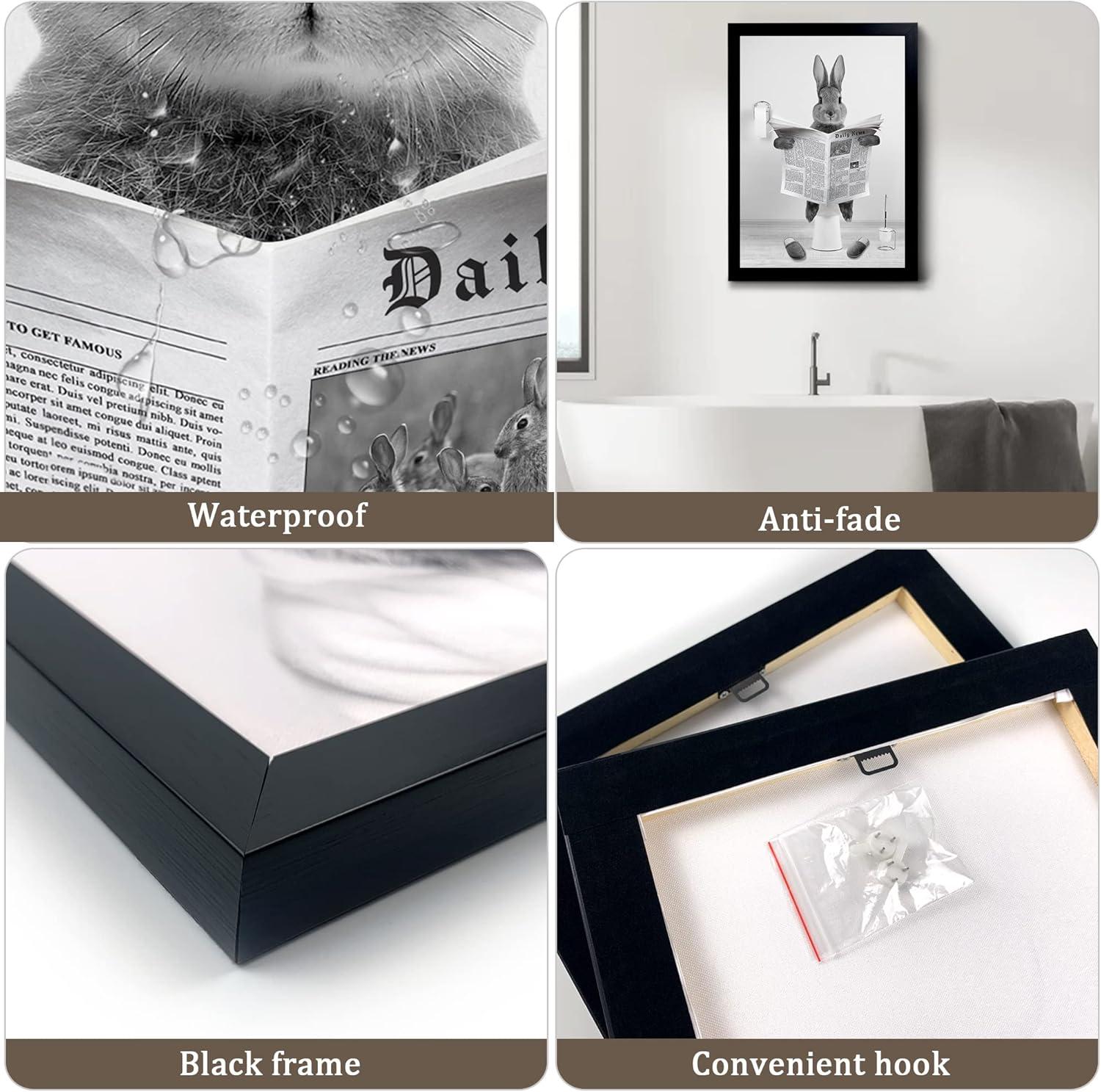 Black Framed Bathroom Decor - Funny Highland Cow Wall Art in Bathtub, Black and White Canvas Cow In Bathroom Picture, Humor Animals Artwork Prints, Rustic Farmhouse Style Wall Decor Ready To Hang for Living Room, Bathroom, Bedroom, Kids Bathroom