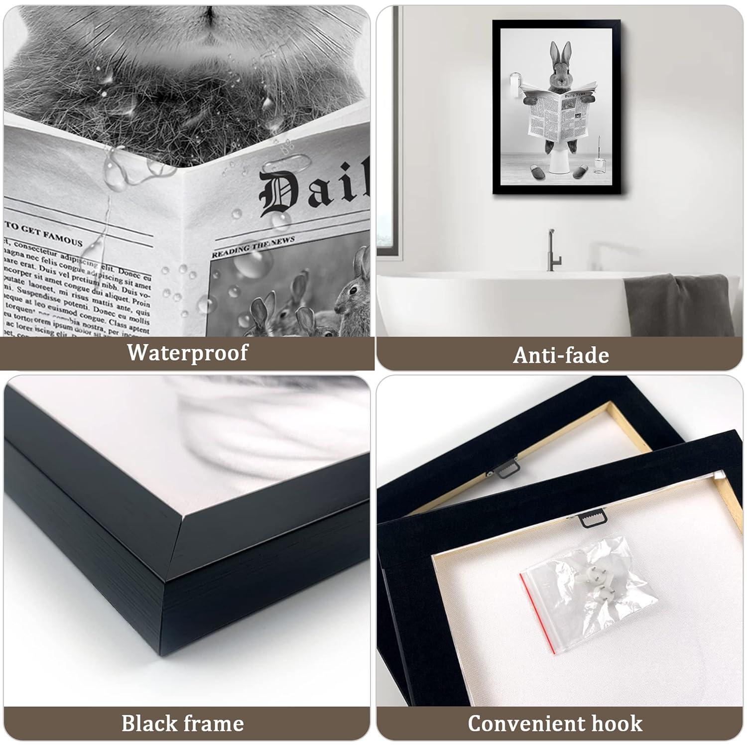 YongArt Black Framed Bathroom Decor - Funny Highland Cow Wall Art in Bathtub, 8x10''
