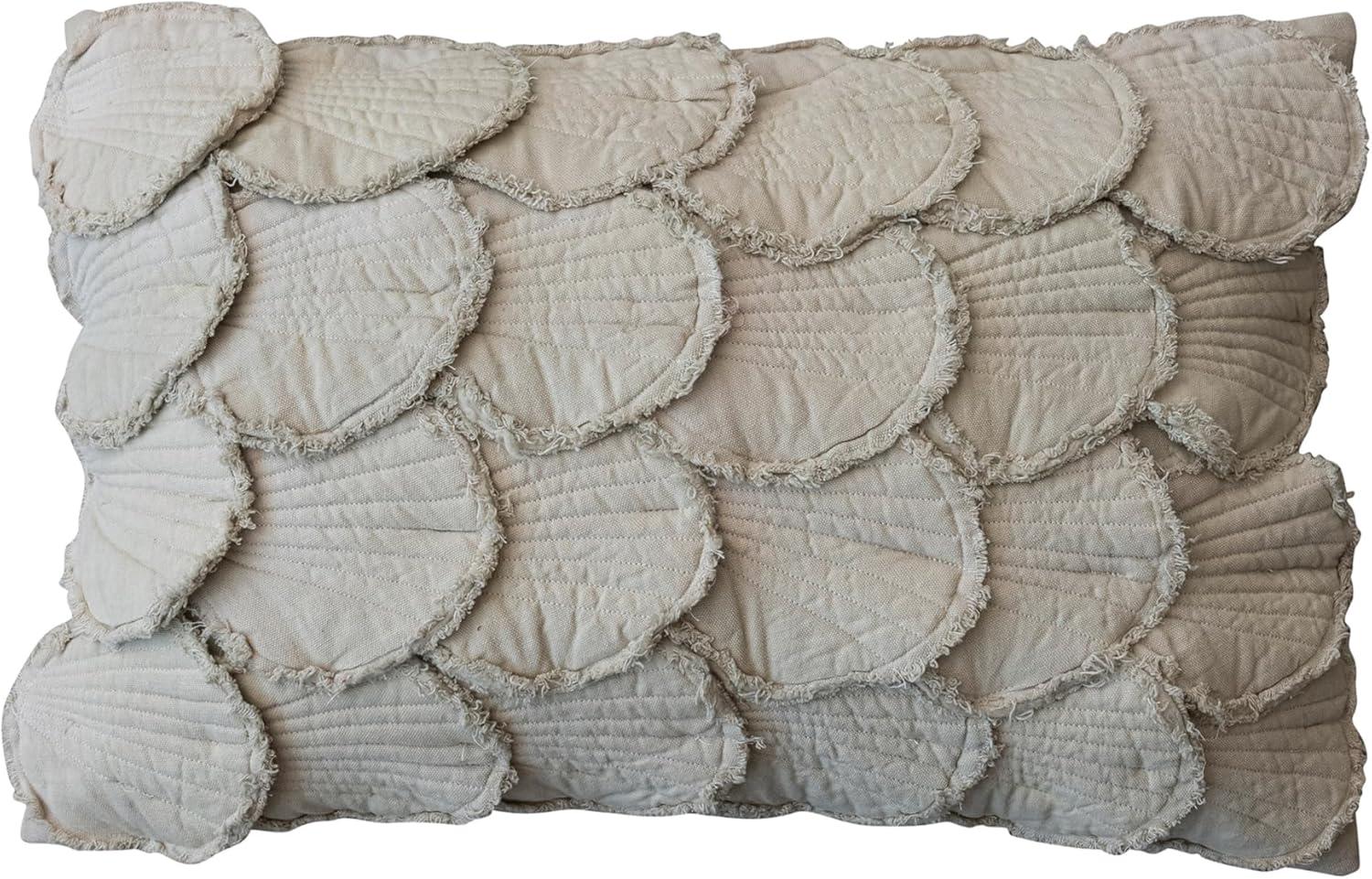 Sage Cotton Lumbar Pillow with Quilted Seashells