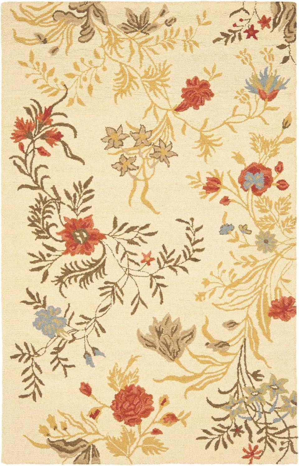 SAFAVIEH Blossom Zarif Floral Flowers Wool Area Rug, Beige/Multi, 4' x 6'