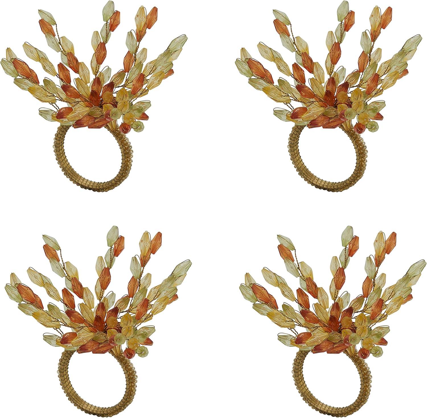 Saro Lifestyle Table Napkin Rings With Beaded Flower Design (Set of 4), Multi