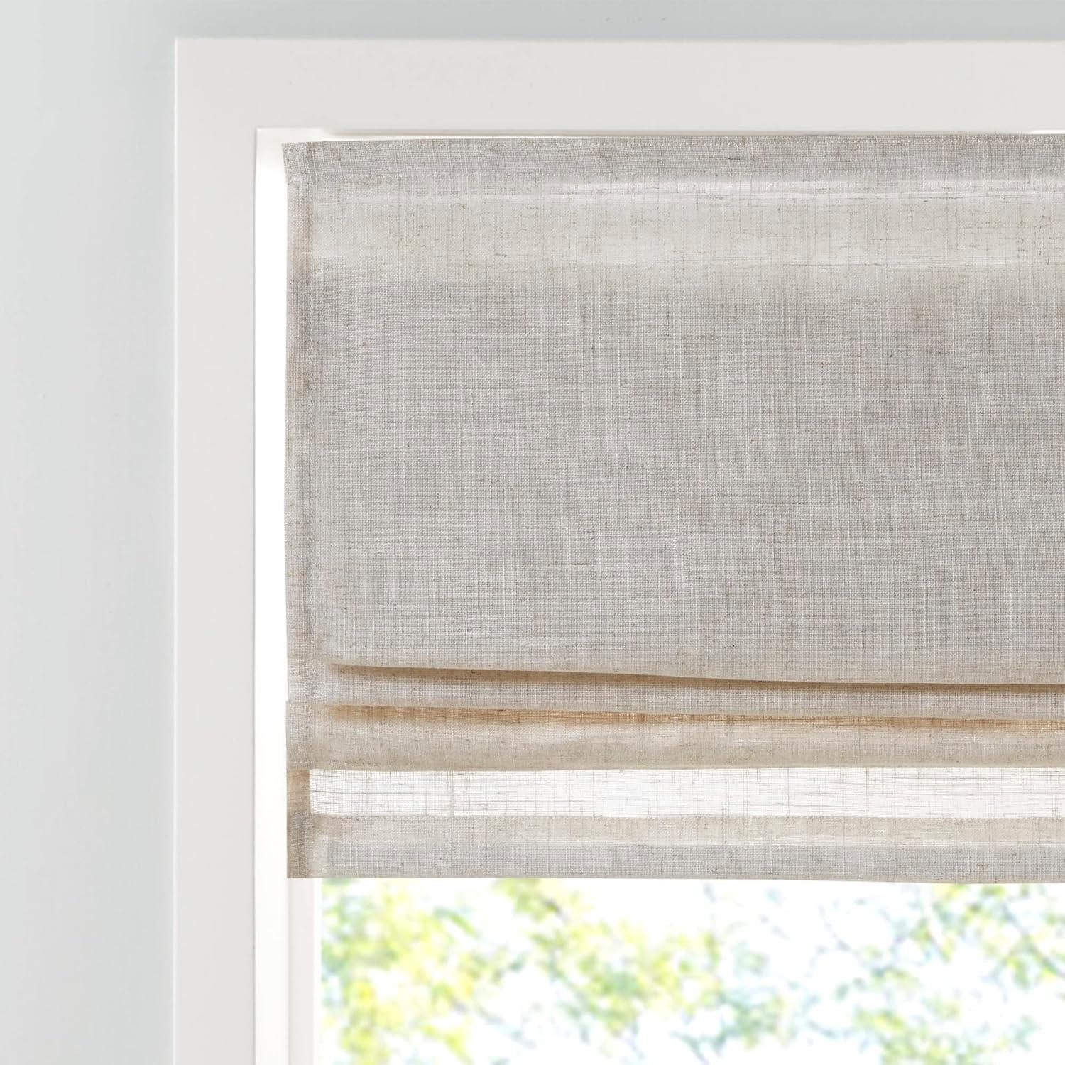 Madison Park Kyler Linen Blend Light Filtering Cordless Roman Shade in Natural, 34"x64"