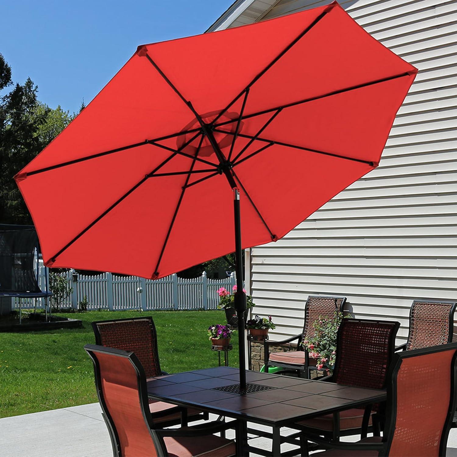 Sunnydaze Outdoor Aluminum Patio Table Umbrella with Polyester Canopy and Push Button Tilt and Crank - 9' - Burnt Orange