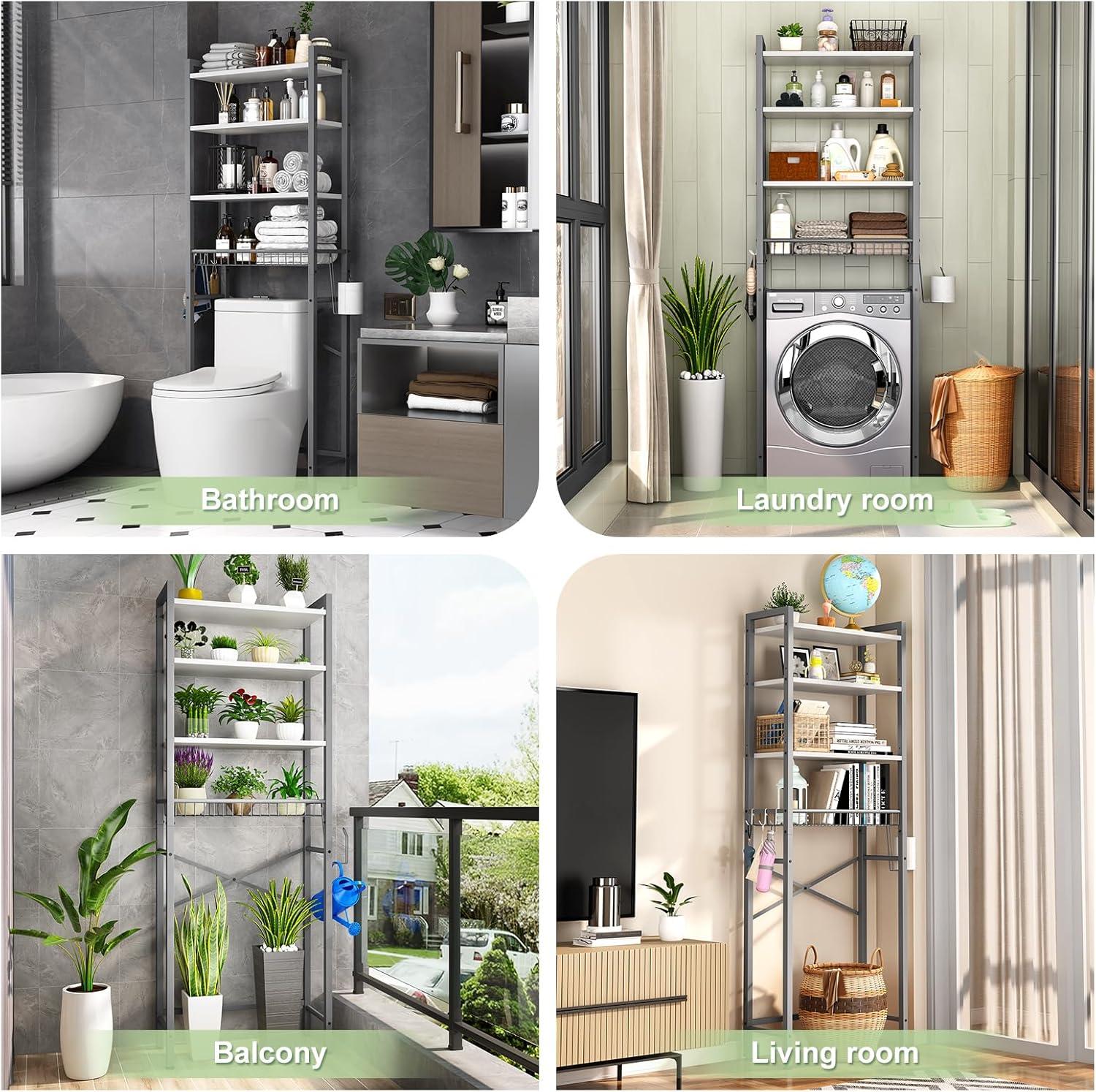 4-Tier Bathroom Organizer Shelf Over Toilet with Adjustable Shelf and Basket