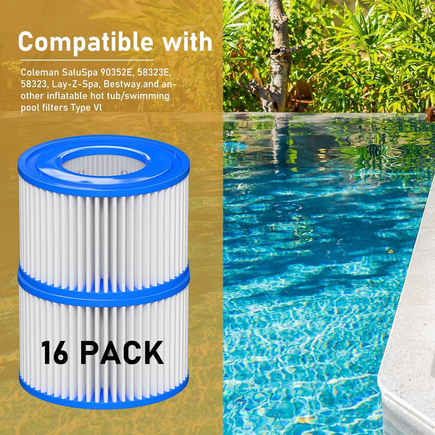 Type Ⅵ Hot Tub Spa Filter Replacement Compatible with Lay-Z-Spa, Coleman SaluSpa 90352E 58323, Inflatable Hot Tub, Swimming Pool Pump Filter Type Ⅵ Cartridge, 8 Pack
