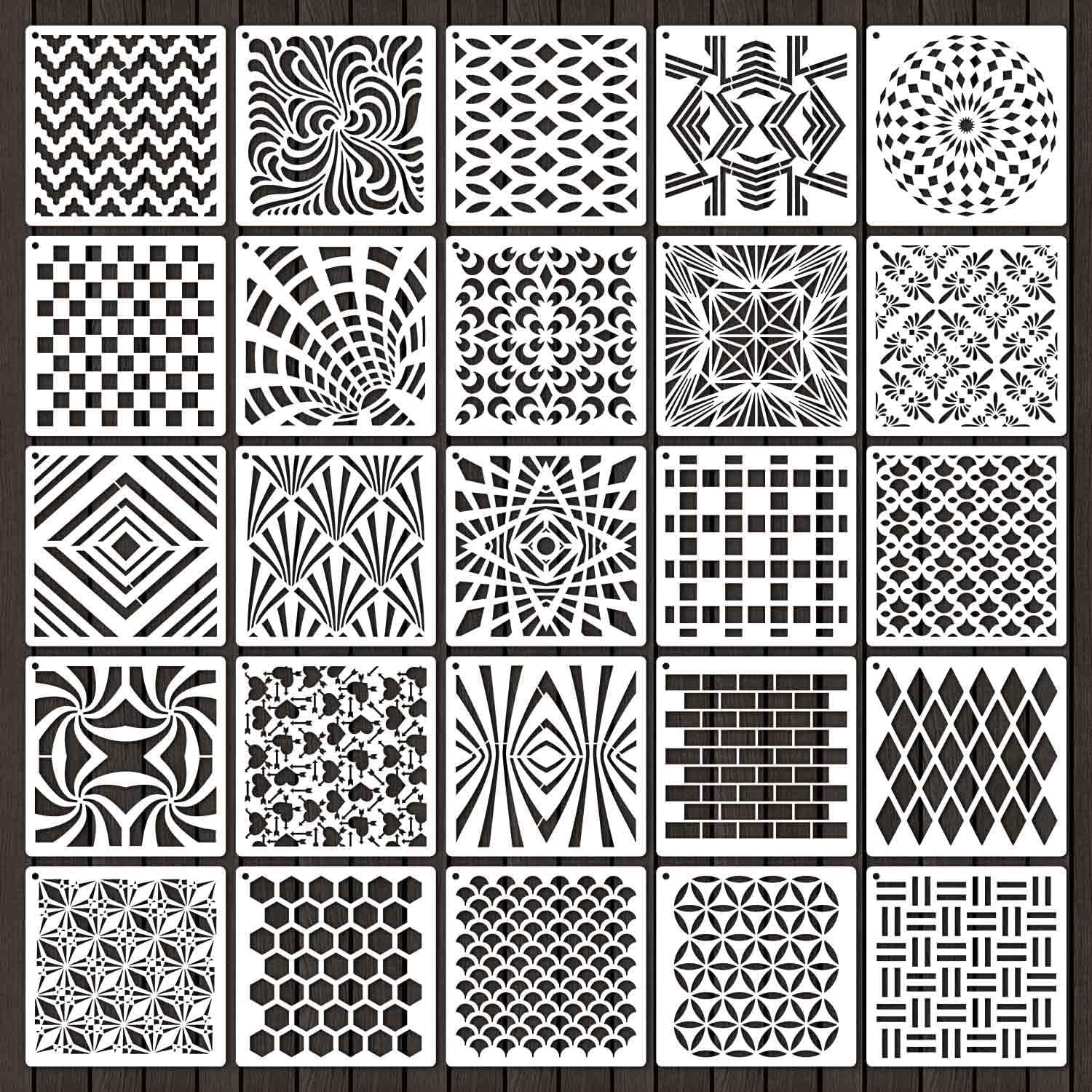 6 Inch Geometric Stencils for Painting, 25 Pieces Reusable Painting Templates for Scrapbooking Cookie Tile Furniture Wall Floor Decor Craft Drawing Tracing DIY Art Supplies(Geometric)