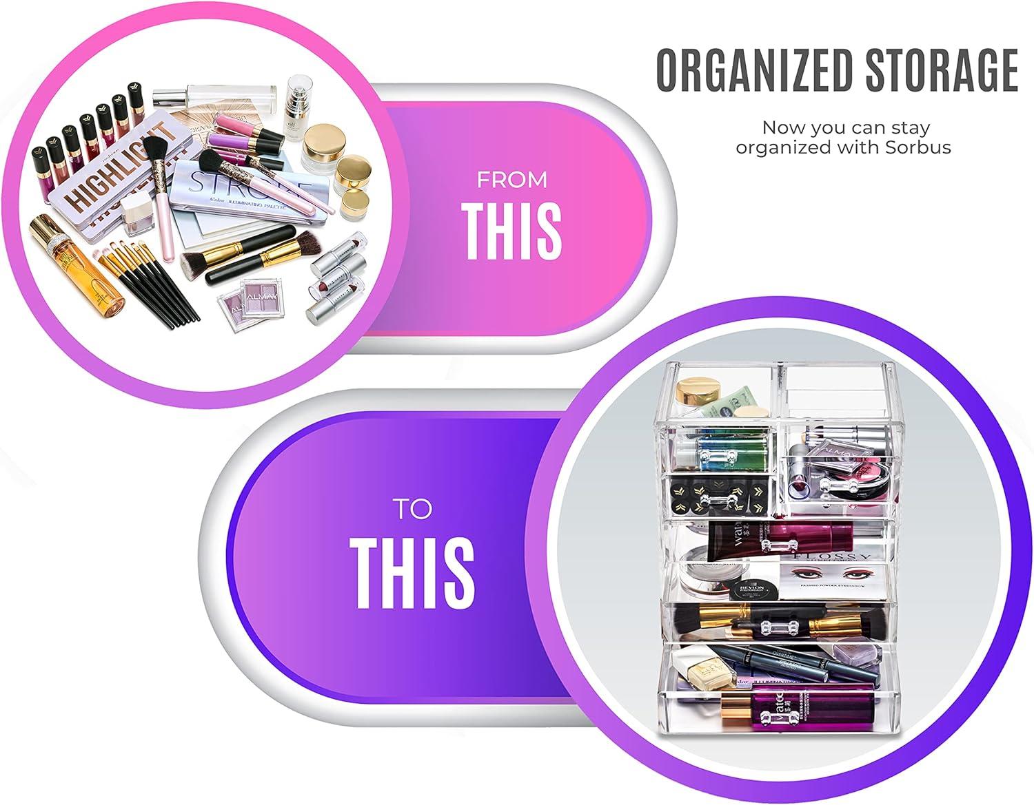 Sorbus Sorbus 7 Drawers Acrylic Makeup and Jewelry Cosmetics Organizer with Mesh Padding in Black