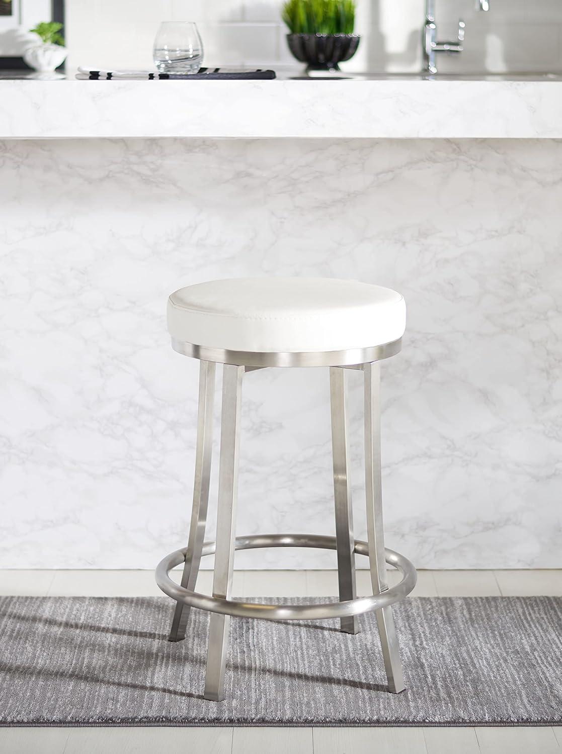 White Faux Leather and Metal Swivel Counter Stool