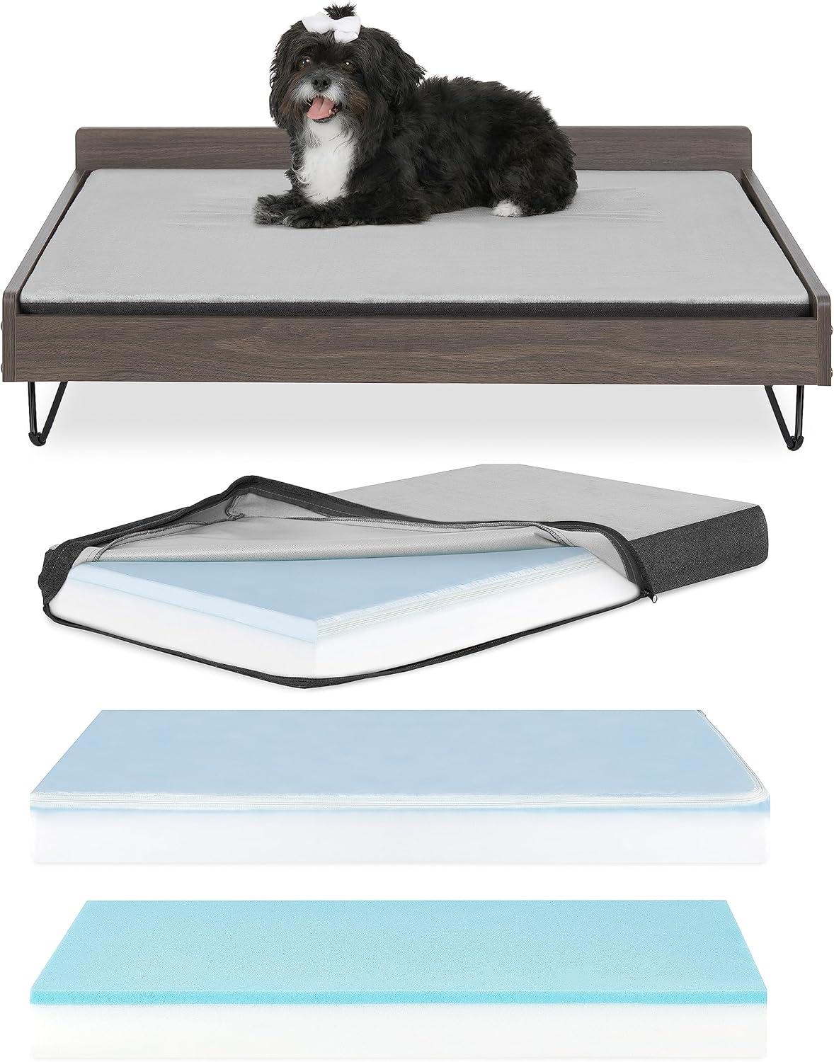 TailZzz Chase Greenguard Gold Certified Pet Bed with Mattress - Large to Extra Large Elevated Wooden Pet Bed with Water-resistant Mattress