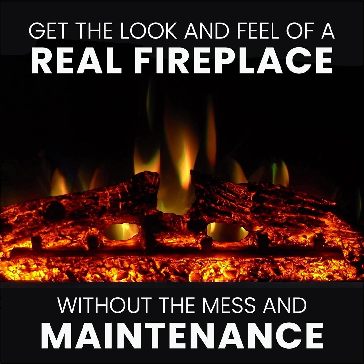 Cambridge Sanoma 72'' Electric Fireplace with Enhanced Charred Log Insert | Multi-Color Flame | For Rooms up to 210 Sq.Ft | Remote | Slate Blue Mantel | Adjustable Heat Settings