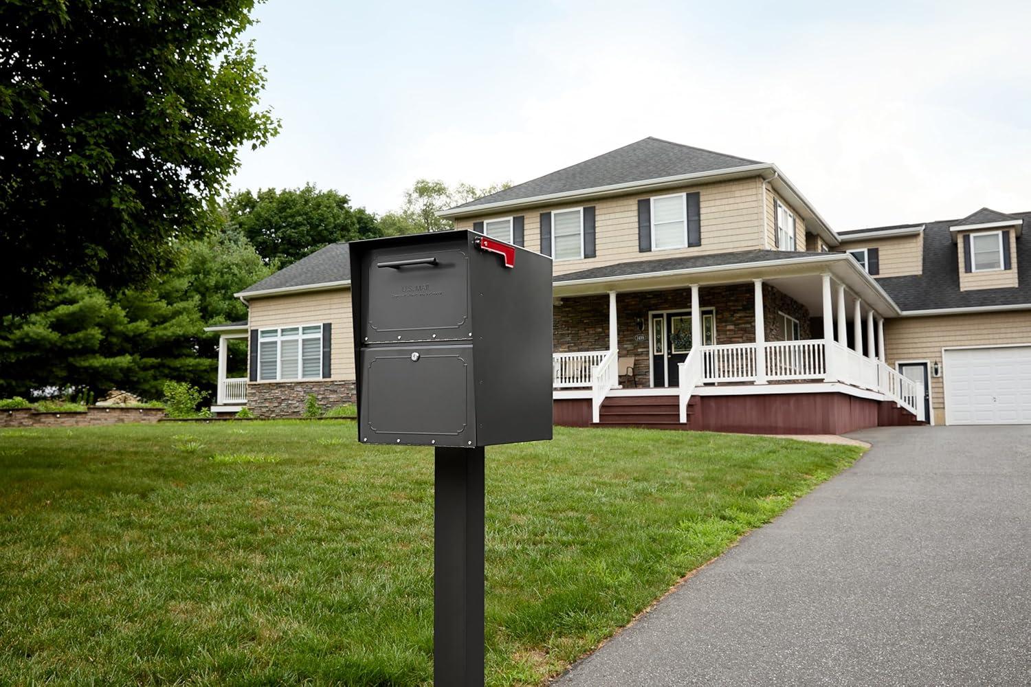 Extra Large Graphite Bronze Steel Locking Post Mount Mailbox