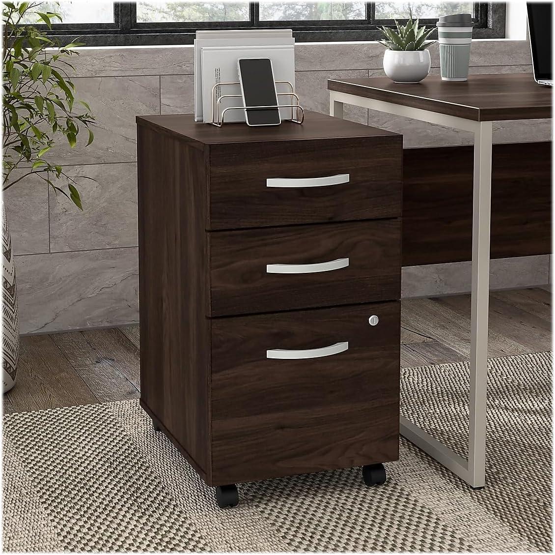 Hybrid 3 Drawer Mobile File Cabinet in Black Walnut - Engineered Wood