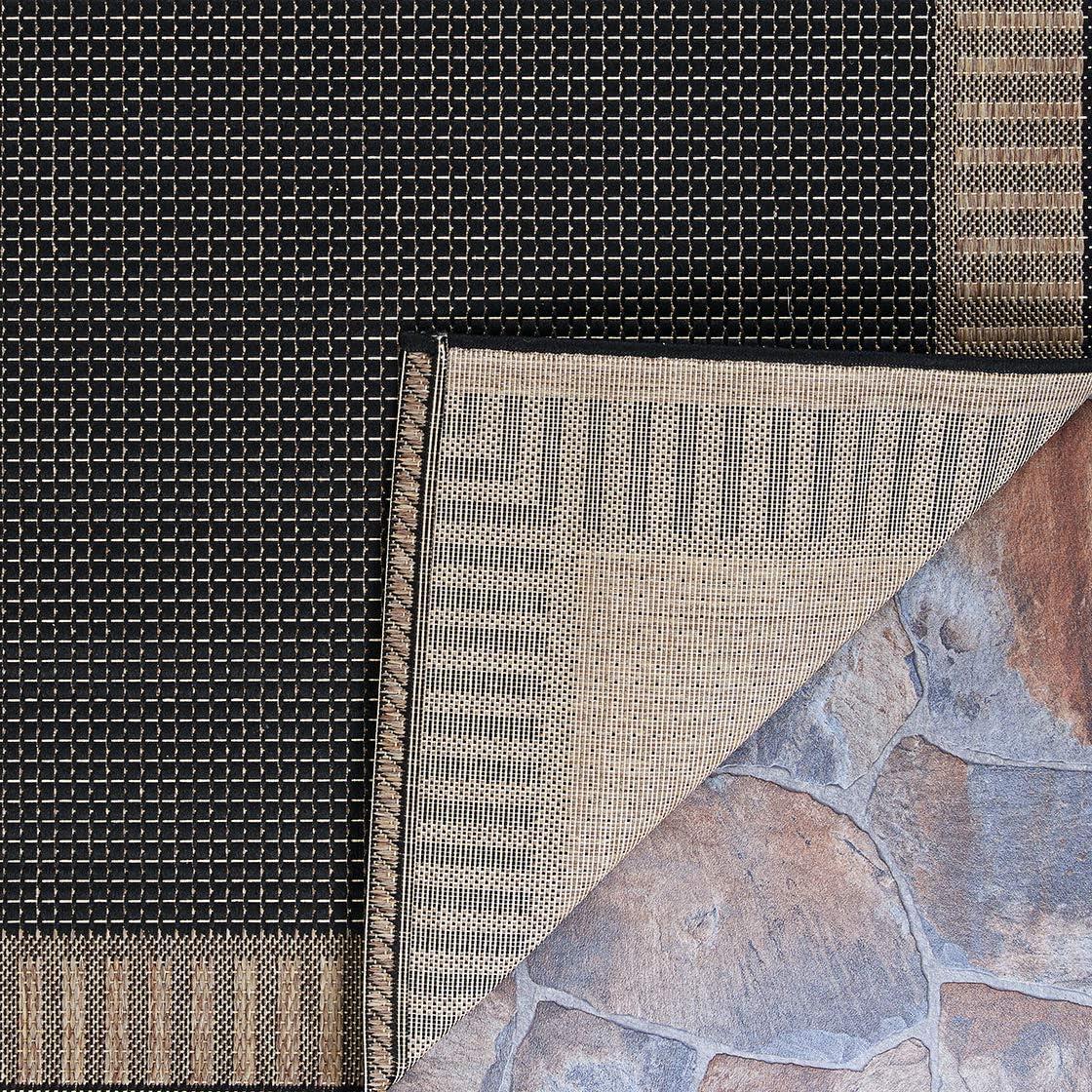 Black Synthetic Flat Woven Reversible Area Rug 70" x 110"