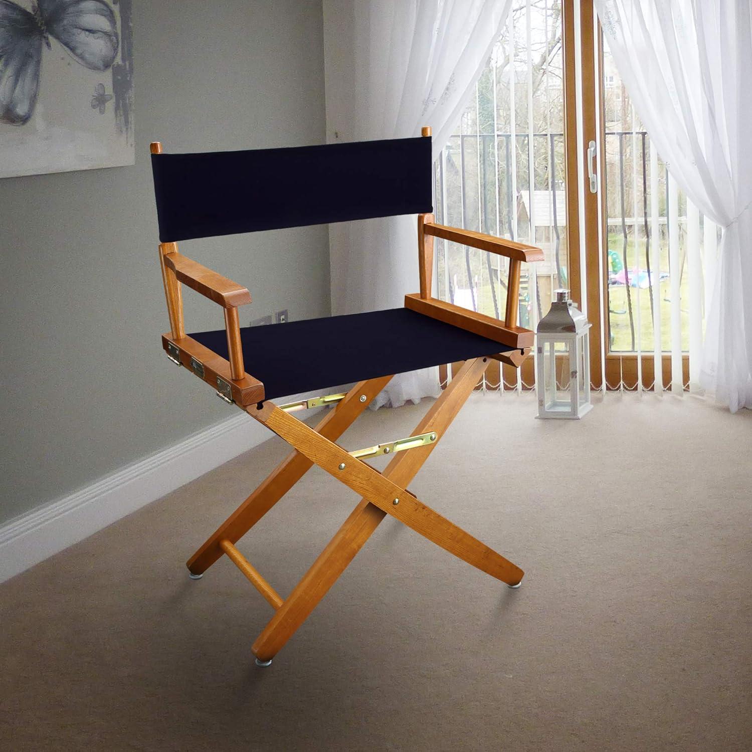 Mission Oak Extra-Wide 18" Director's Chair with Navy Canvas