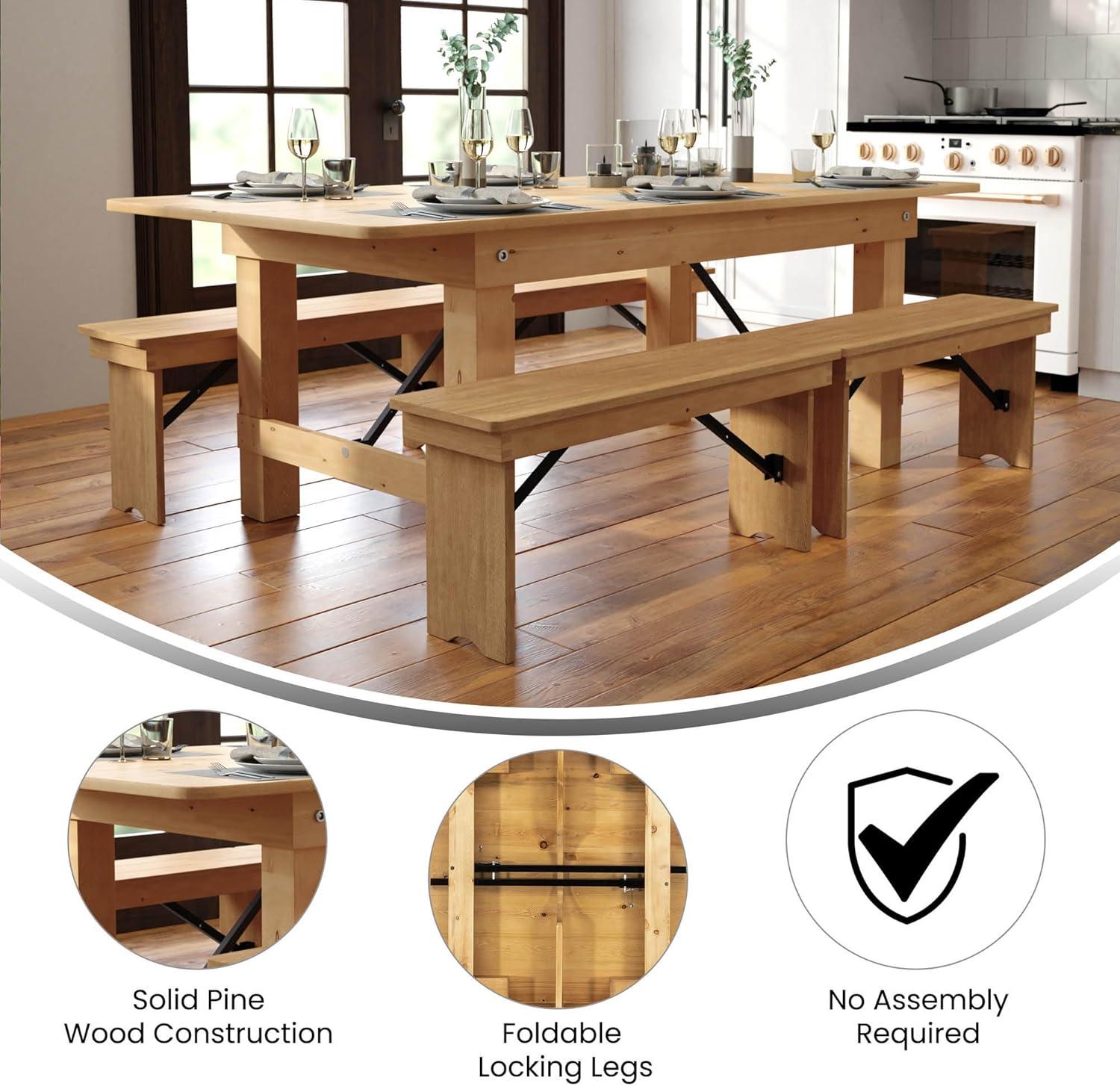 Light Natural Pine Rectangular Folding Farm Table