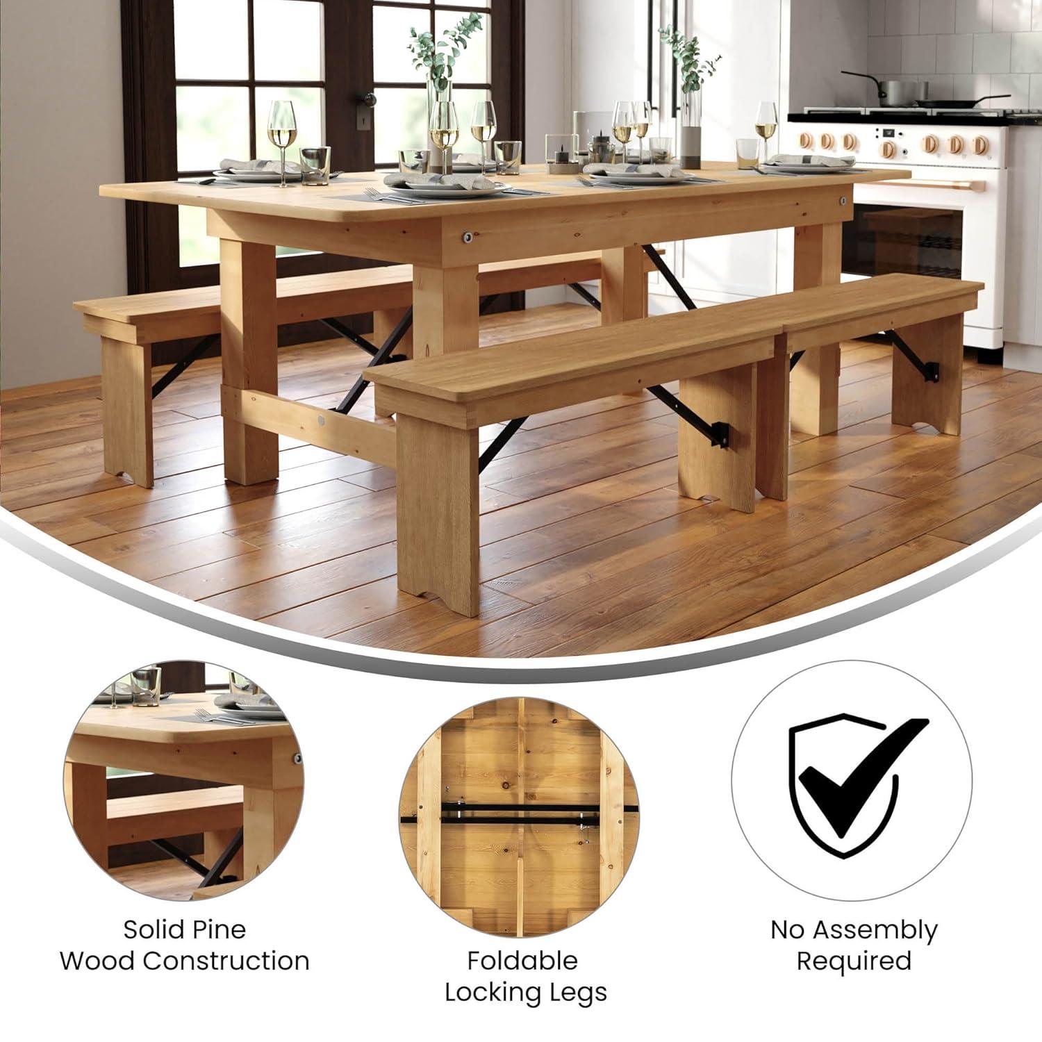 Flash Furniture Hercules 7' x 40" Rectangular Antique Rustic Light Natural Solid Pine Folding Farm Table