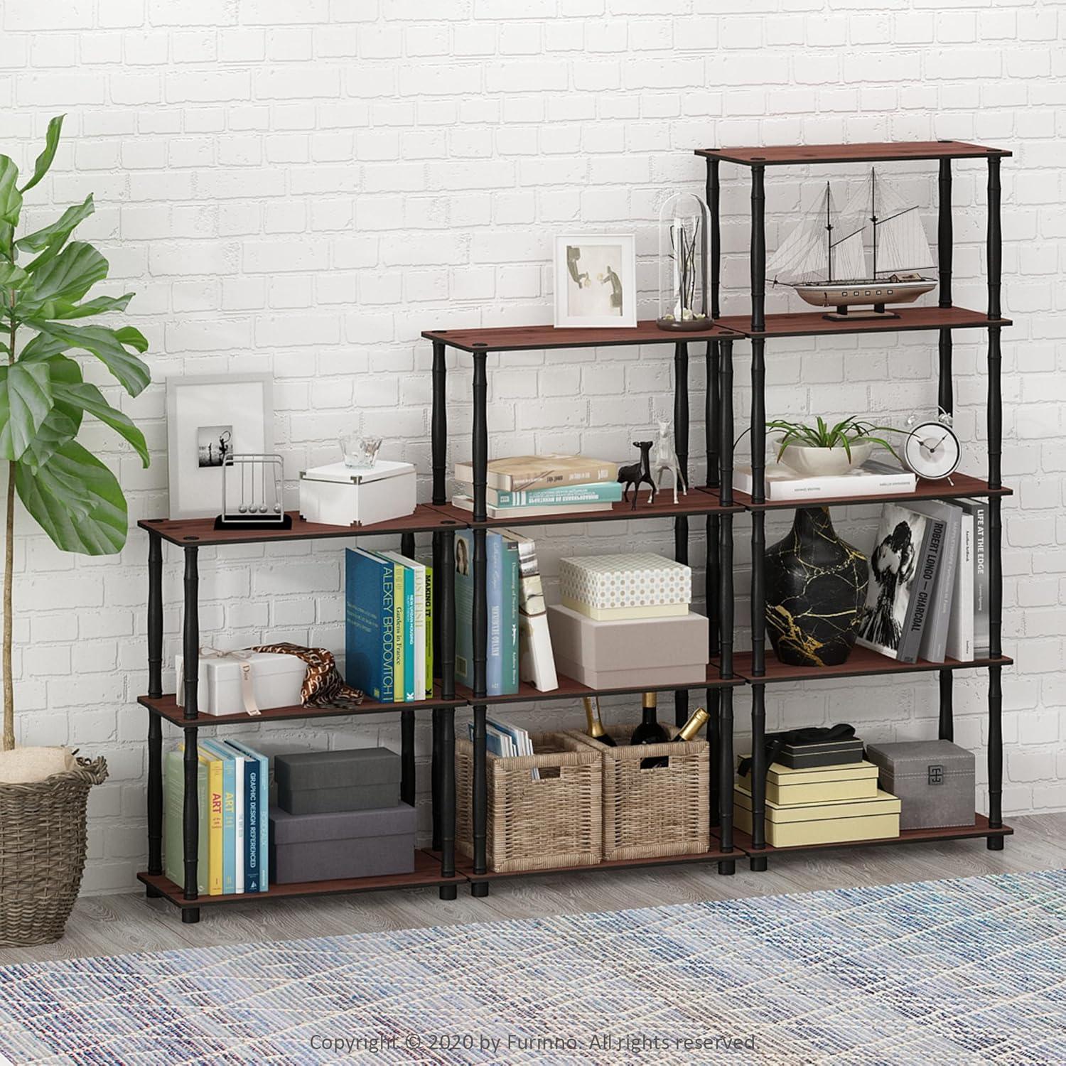 Furinno Durable 23.6"W x 11.6"D x 29.5"H 3-Shelf Freestanding Shelving Unit, Dark Cherry and Black