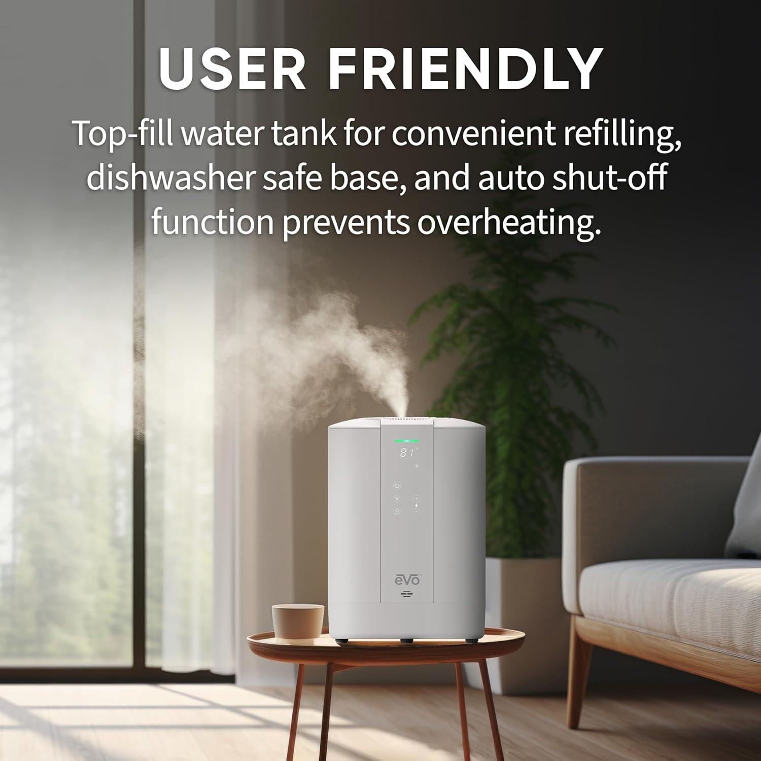 Evo Evo Warm Mist Evaporative Tabletop Humidifier with Adjustable Humidistat for 500 Cubic Feet