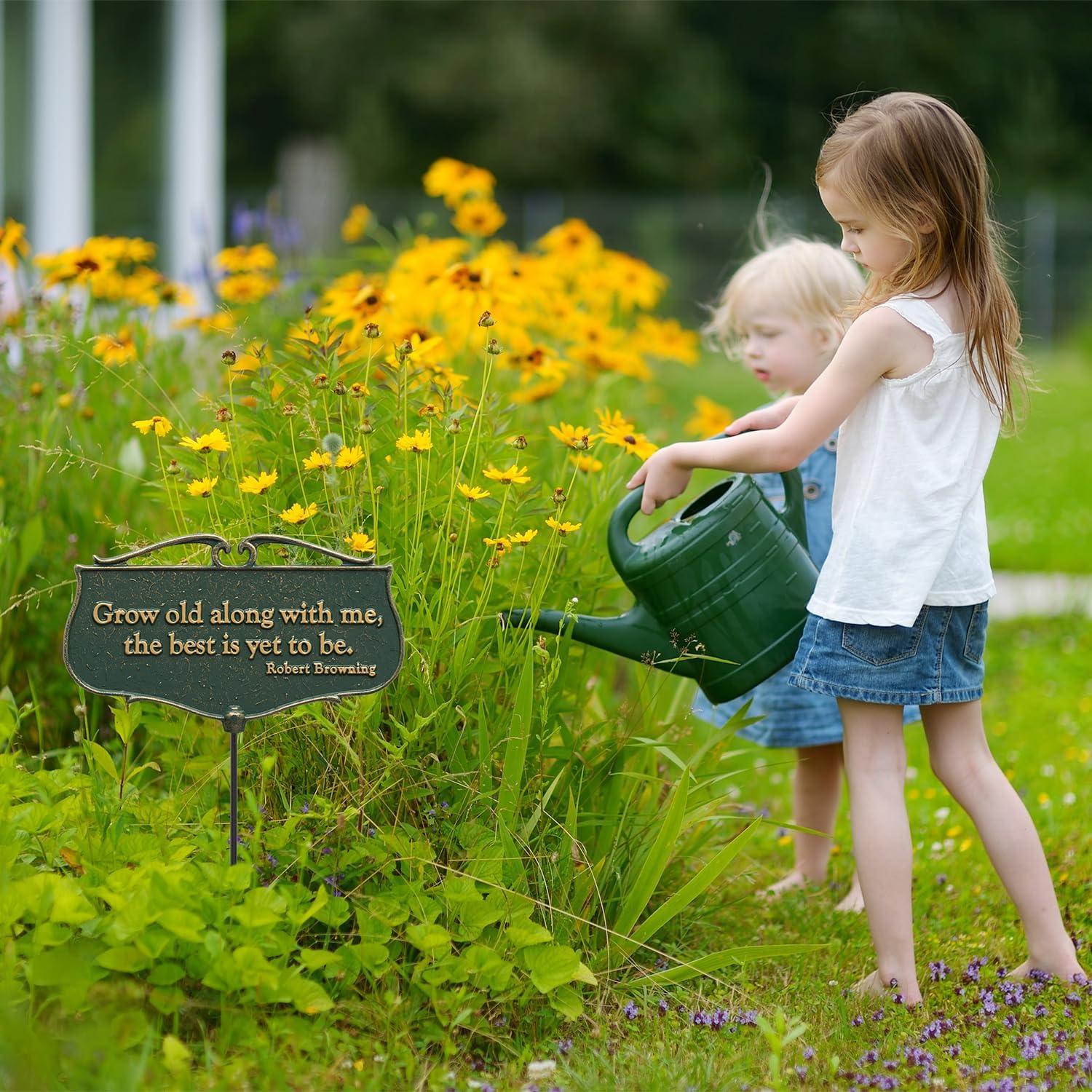 Green and Gold Aluminum Garden Poem Sign with Pole Mount