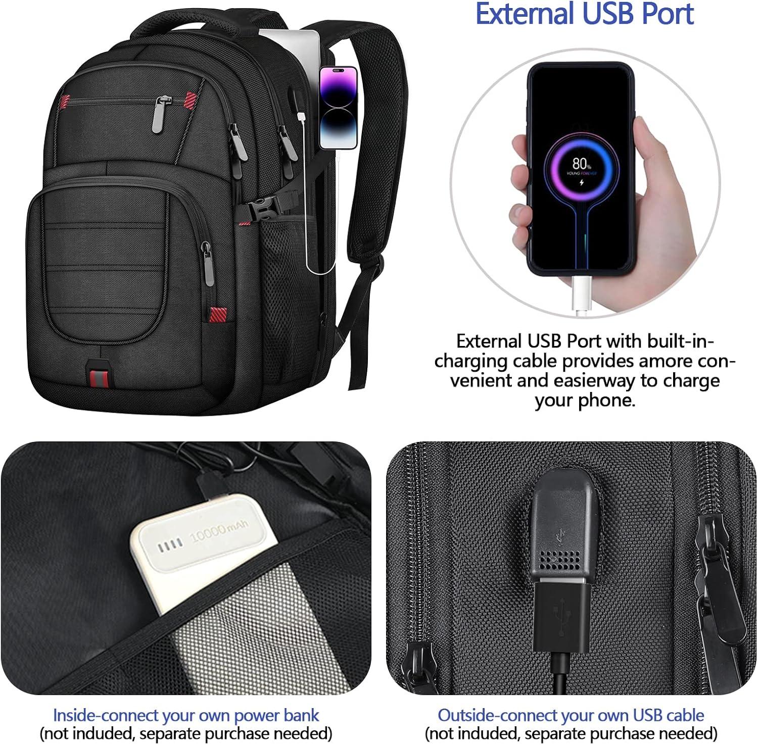 50L Travel Backpack, 17 inch Laptop Backpack for Men, Extra Large Sturdy TSA Friendly with USB Port College School Rucksack Bag Gifts for Him Men Women, Black