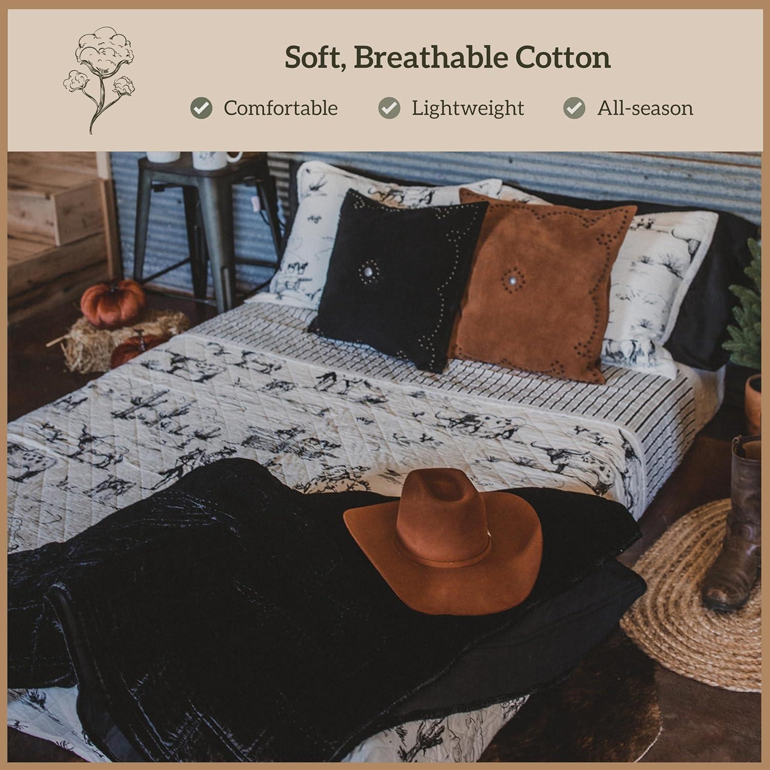 Paseo Road by HiEnd Accents Ranch Life White/Black Cotton Reversible Western Rustic Farmhouse 3 Piece Quilt Set