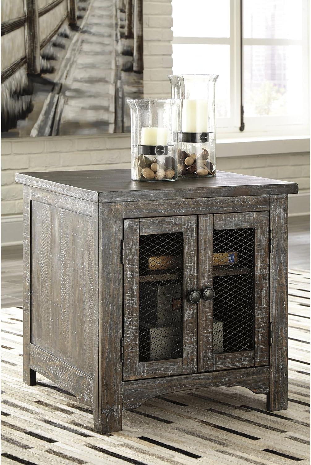 Rustic Brown 24" Rectangular End Table with Wire Mesh Storage