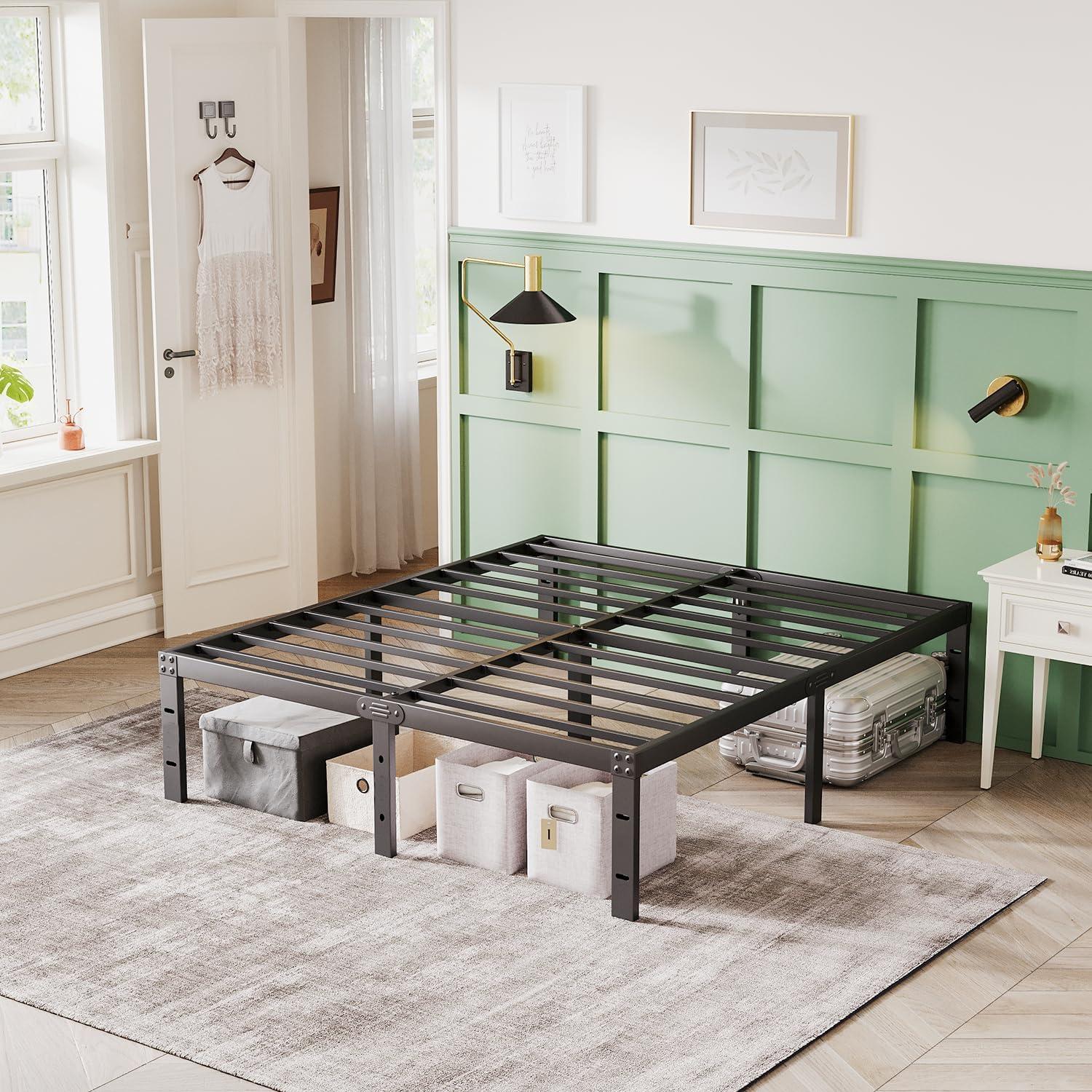 Twin Metal Bed Frame - 16 Inch Tall, No Box Spring Needed, Heavy Duty Platform With Storage Space, Sturdy Non-Slip Noiseless