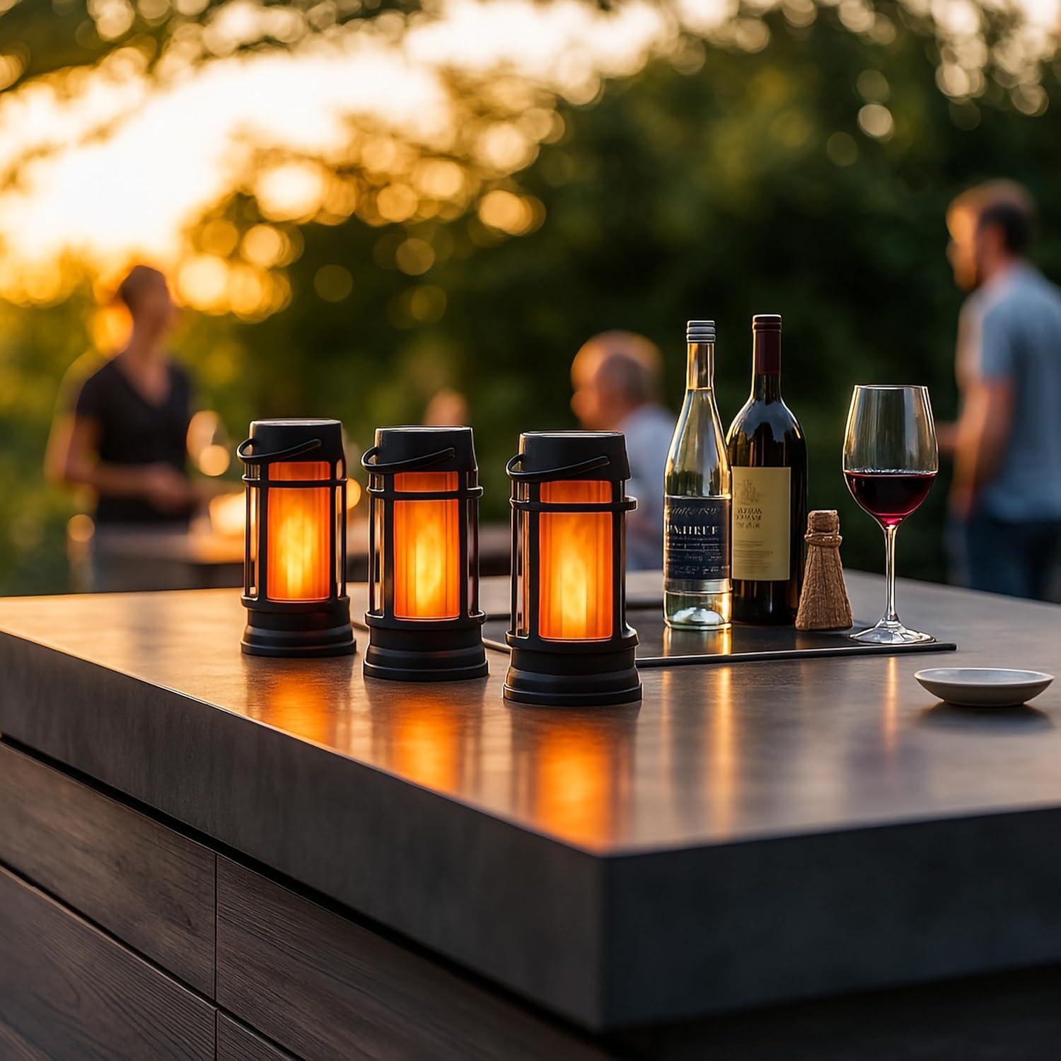 FoxFlame Professional Metal Solar Flame Lantern - Patented LED Flickering - Outdoor Waterproof - Hanging Option
