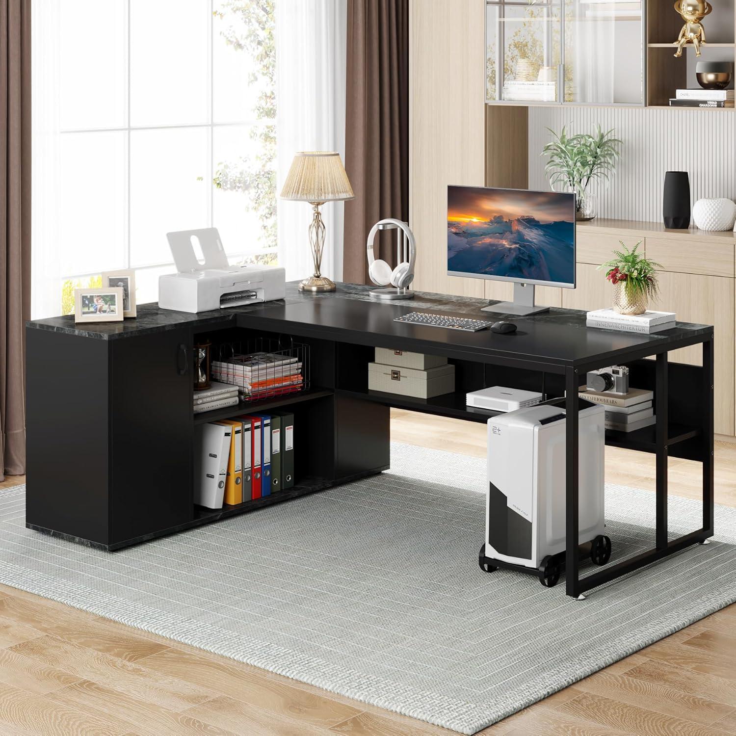 Tribesigns 70.86" Executive Desk, L-Shaped Office Desk with Storage Cabinet