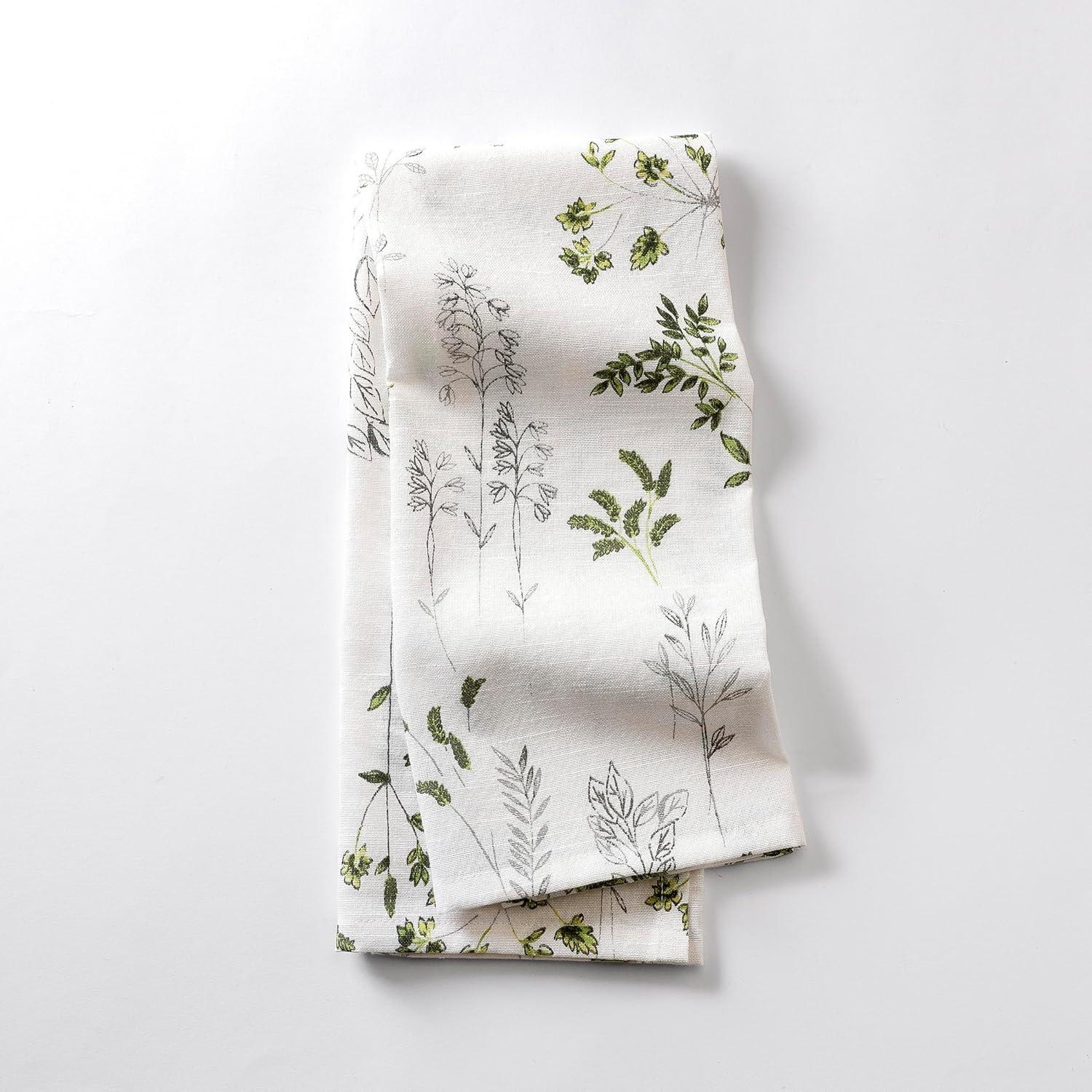 Sage Green Cotton Botanical and Bees Hand Towel Set