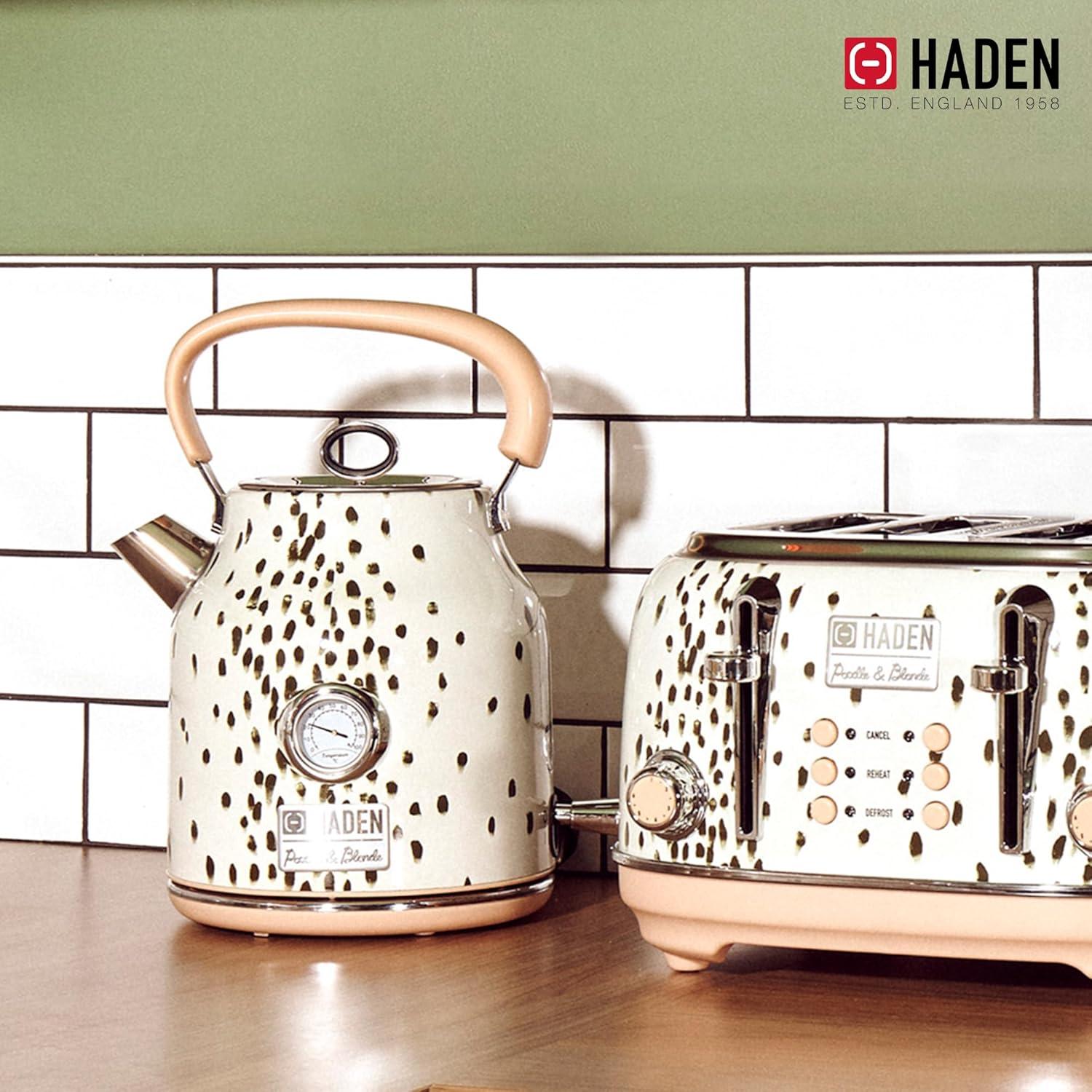 Haden Margate Poodle and Blonde Electric Kettle 1.7 Liter Cordless Stainless Steel with Tottenham Dalmatian Print and Auto Shut Off, Multicolor