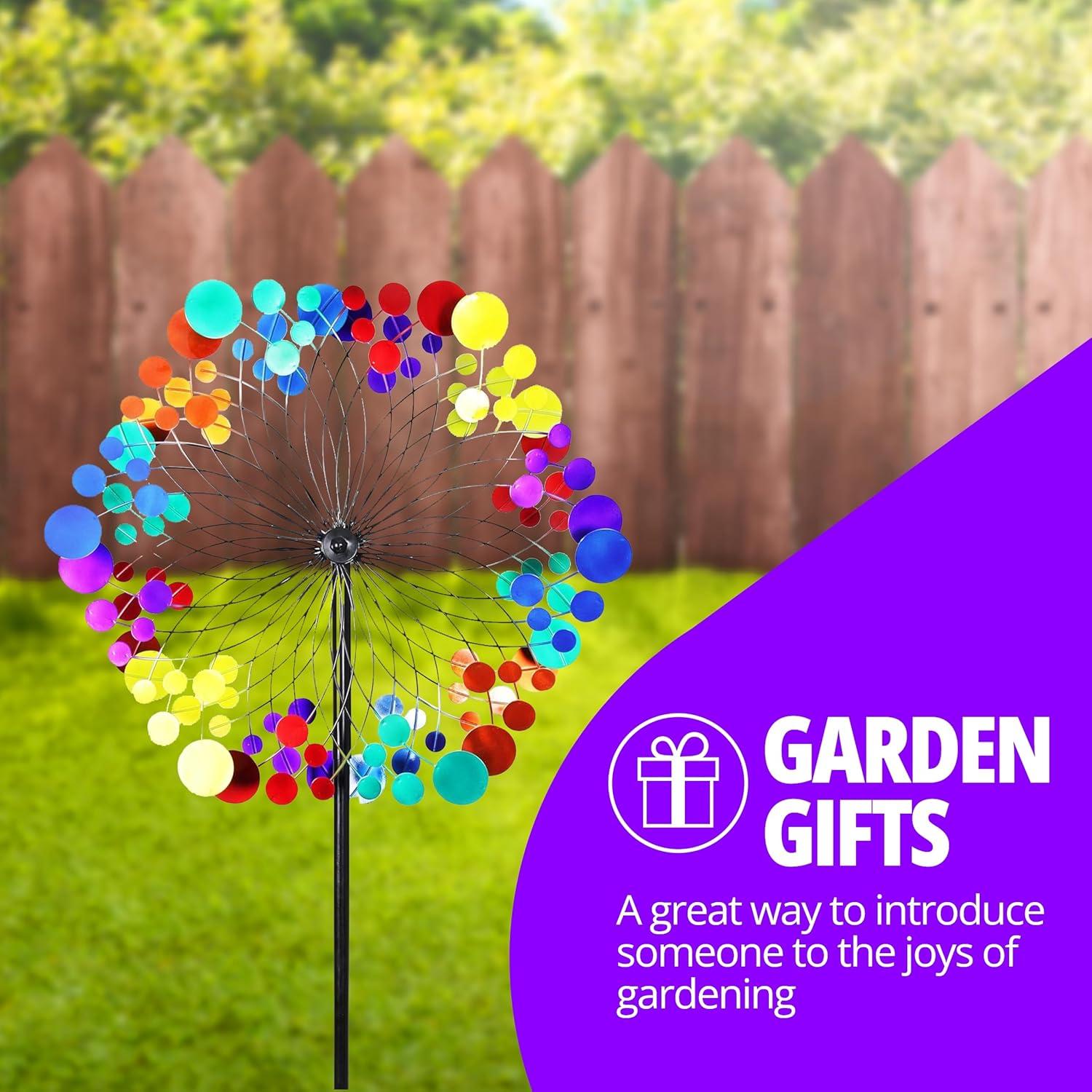 Exhart Exhart Kinetic Double Pinwheel Spinner Garden Stake, 24 by 84 Inches