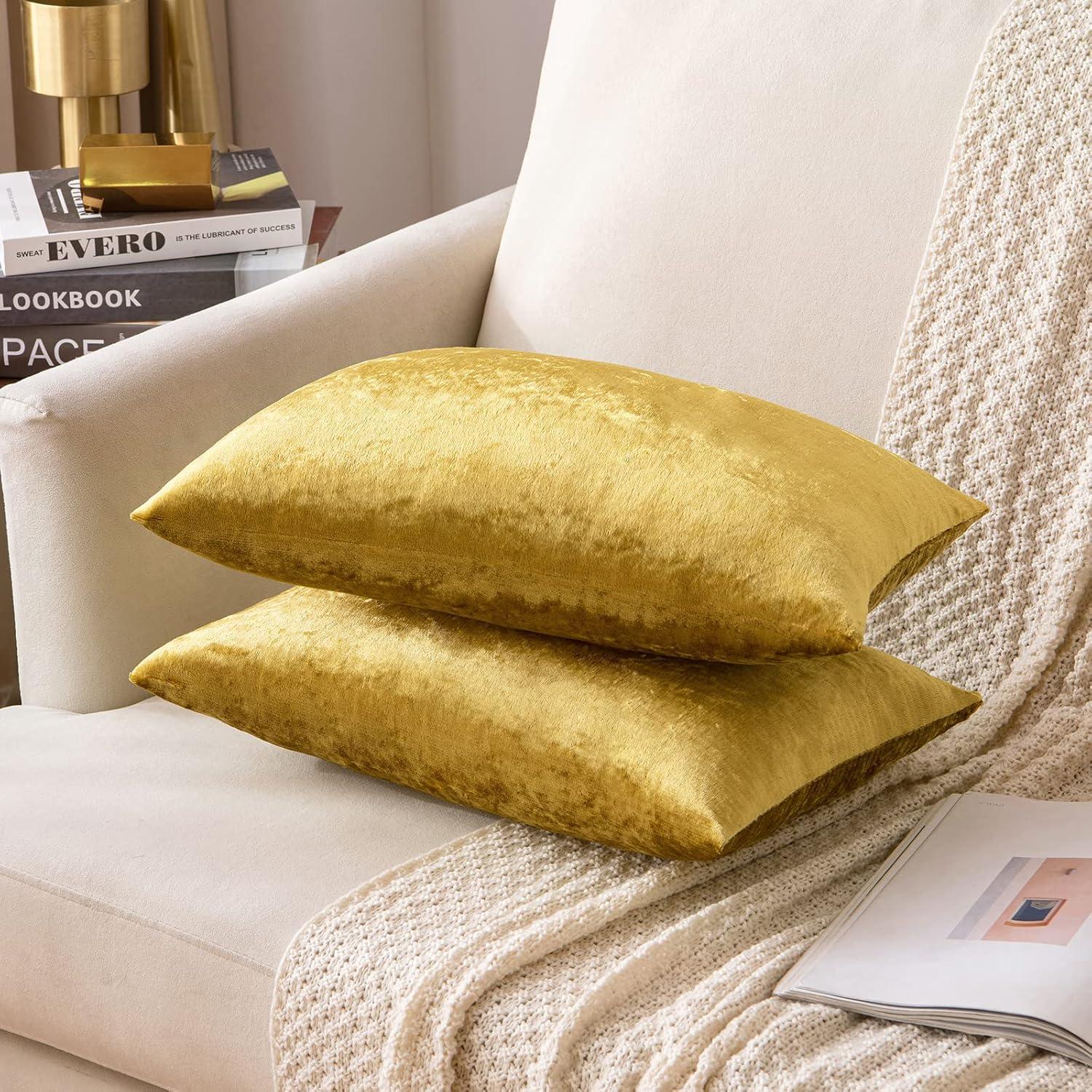 MIULEE Pack of 2 Velvet Soft Solid Decorative Square Throw Pillow Covers Set Fall Cushion Cases for Sofa Bedroom Couch 18 x 18 Inch Golden