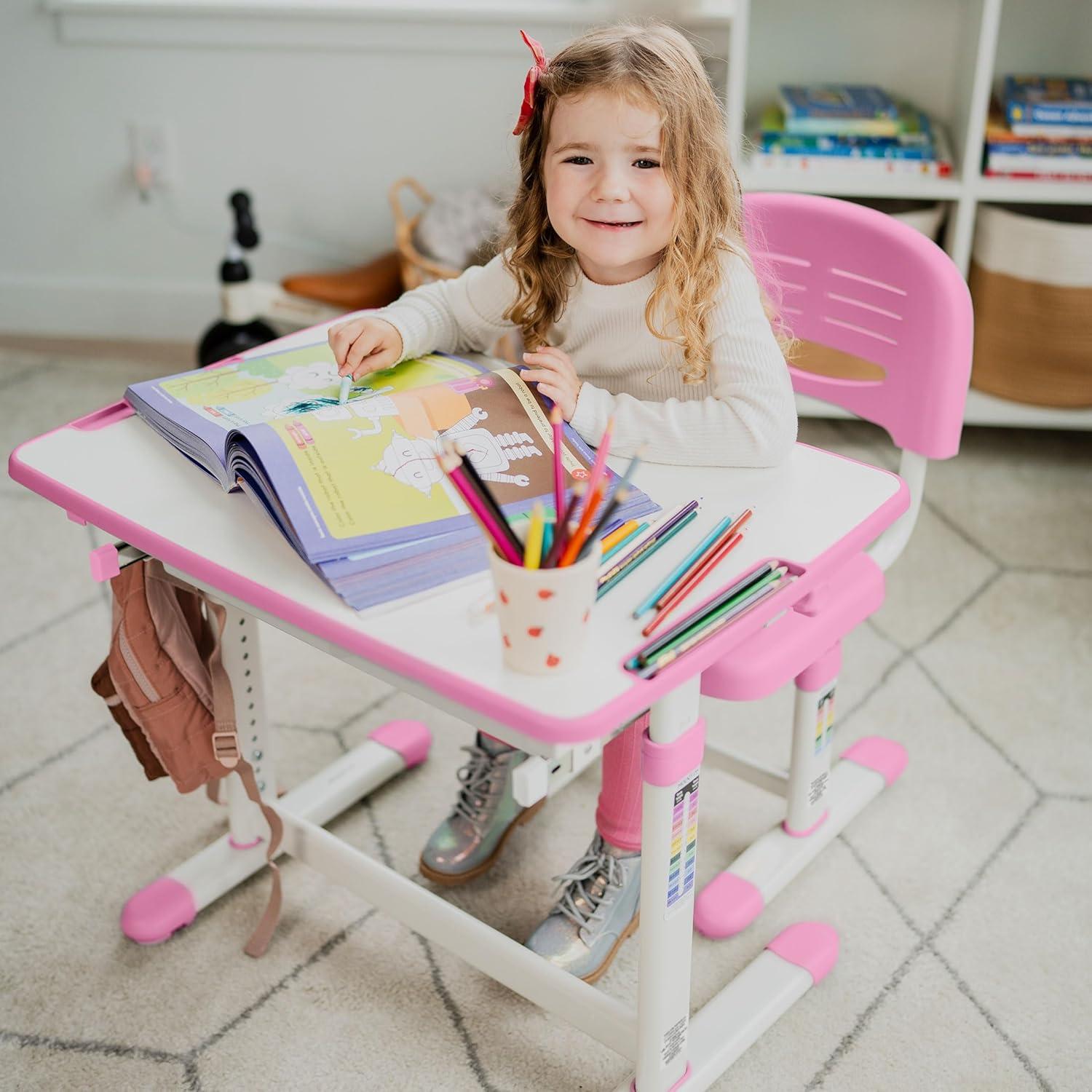 Amarjot Kids Desk and Chair Set with 40 Degree Tilt-able Desktop, Multi-Func Height Adjustable