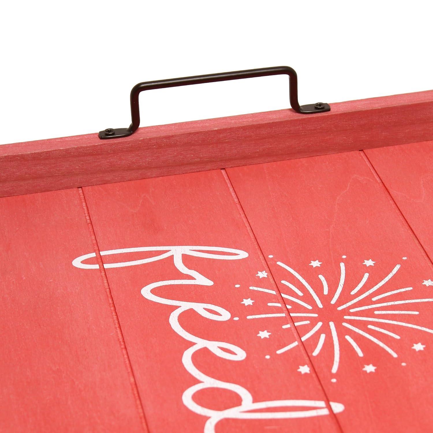 Decorative Wood Serving Tray w Handles 15.50in x 12in Freedom